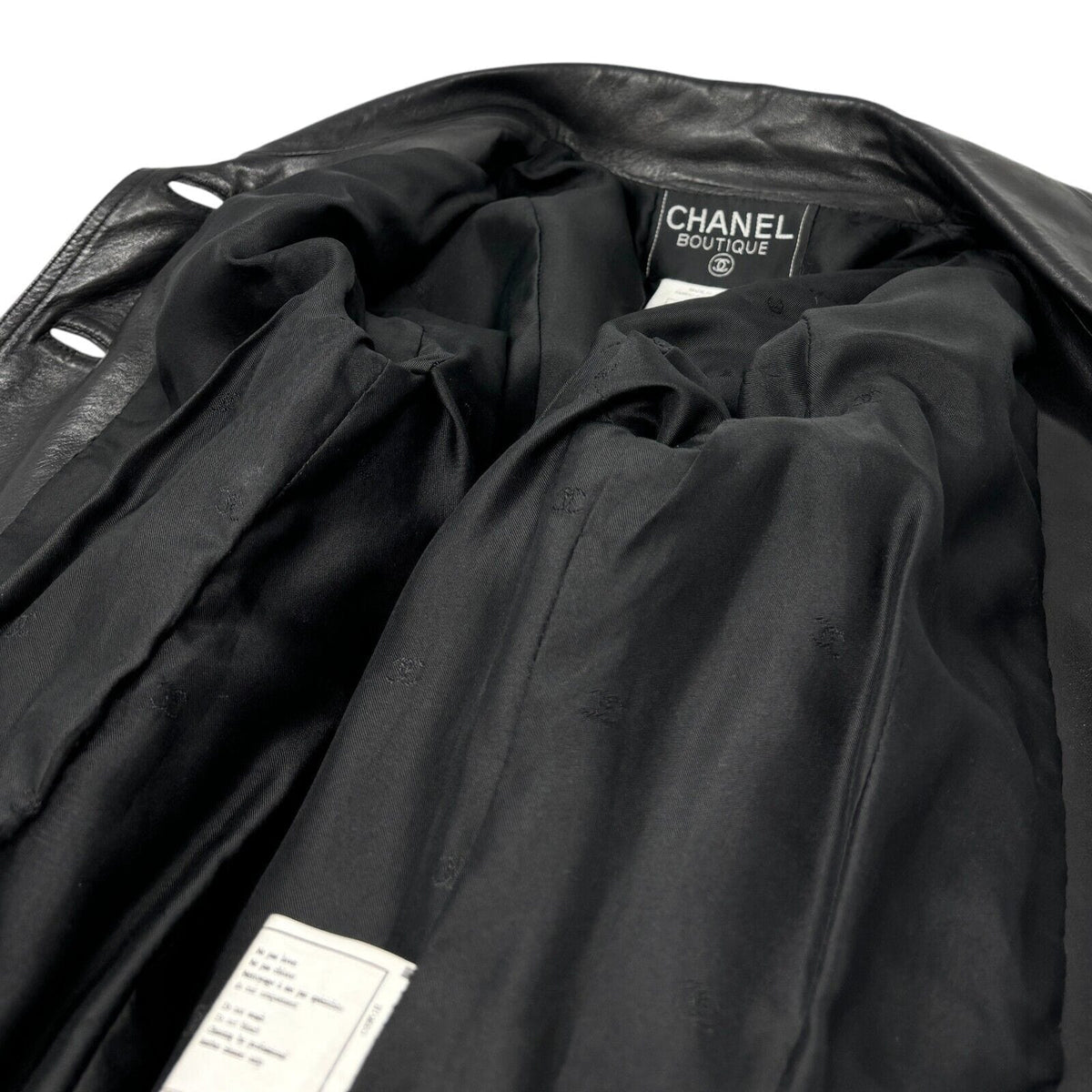 CHANEL Vintage 95A CC Logo Leather Jacket #40 Black Gold Button Pocket