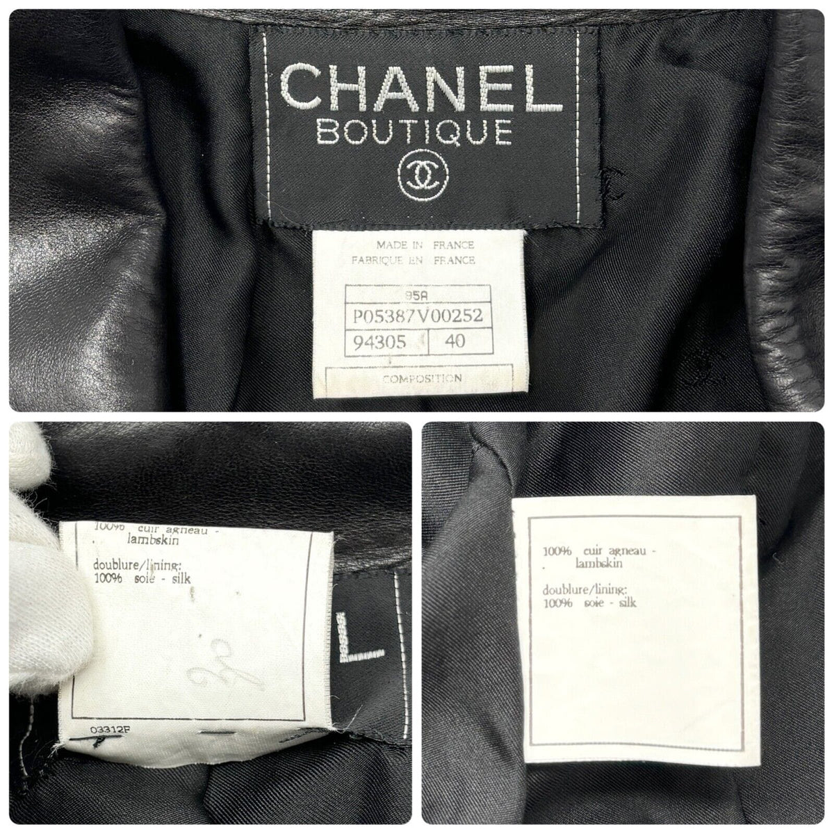 CHANEL Vintage 95A CC Logo Leather Jacket #40 Black Gold Button Pocket