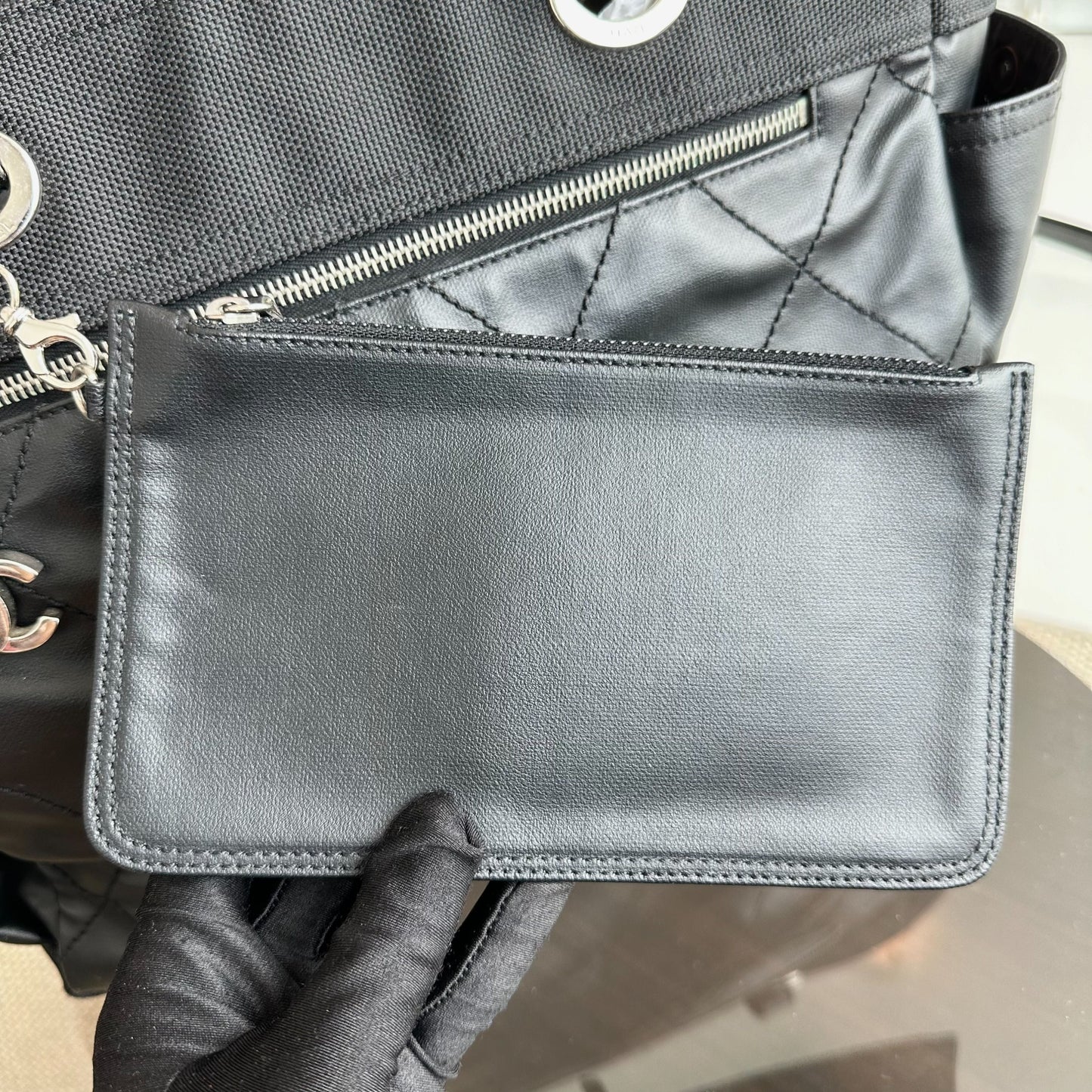 Paris Biarritz Quilted Tote with Pouch Black No 11