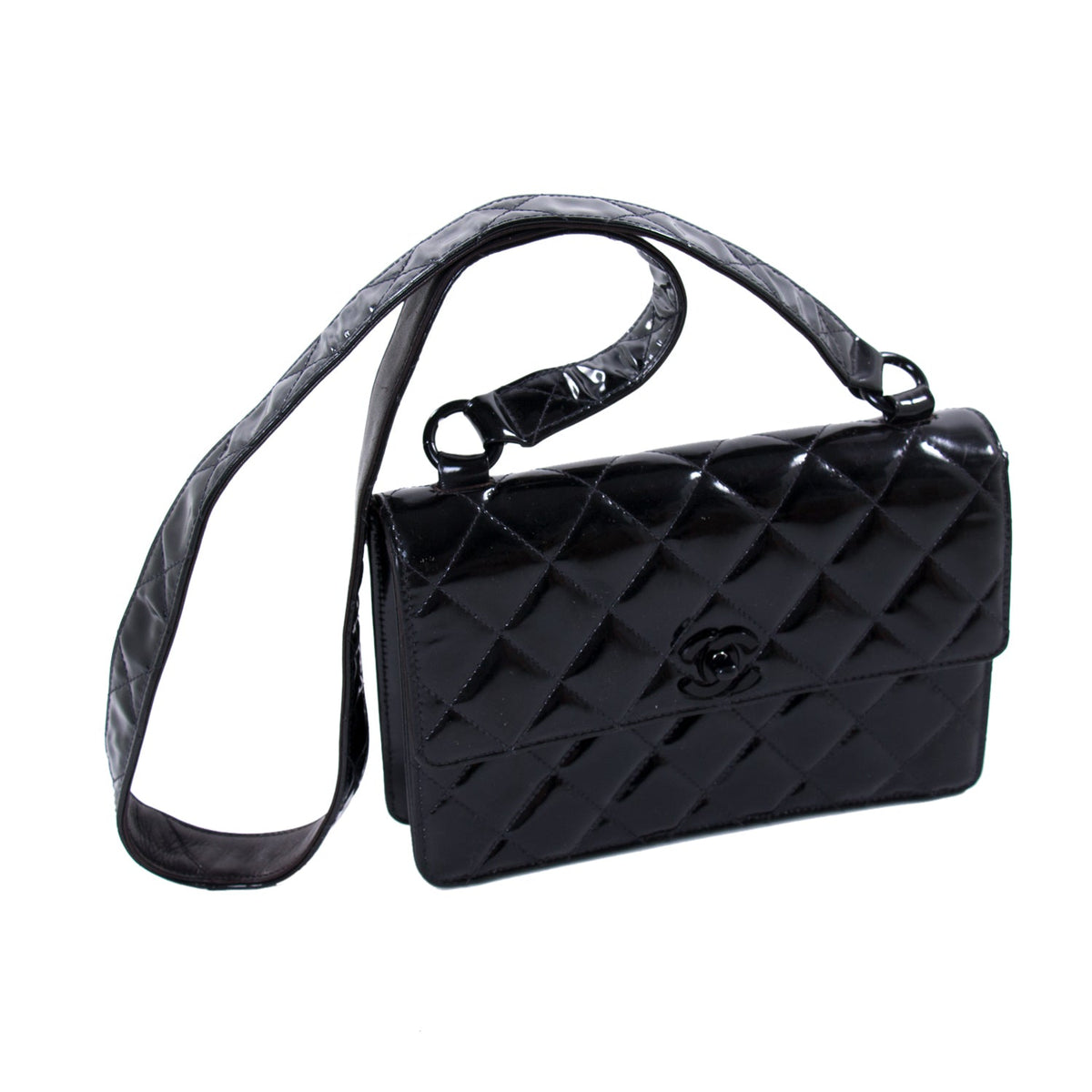 Chanel Vintage Quilted Patent Leather Flap Bag