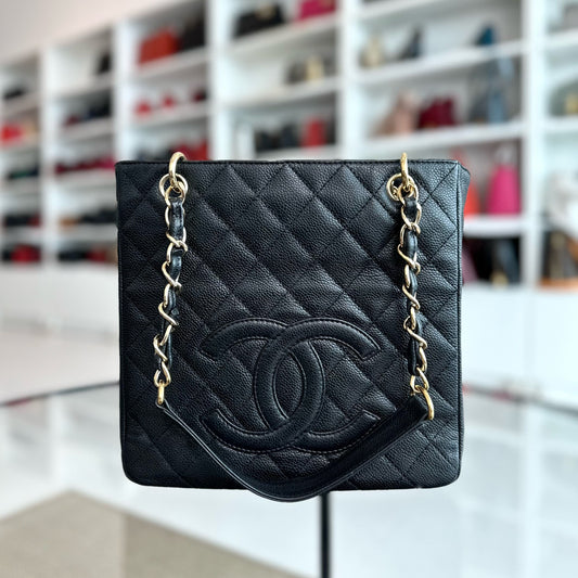 PST Caviar Petite Shopping Tote Black GHW No 10