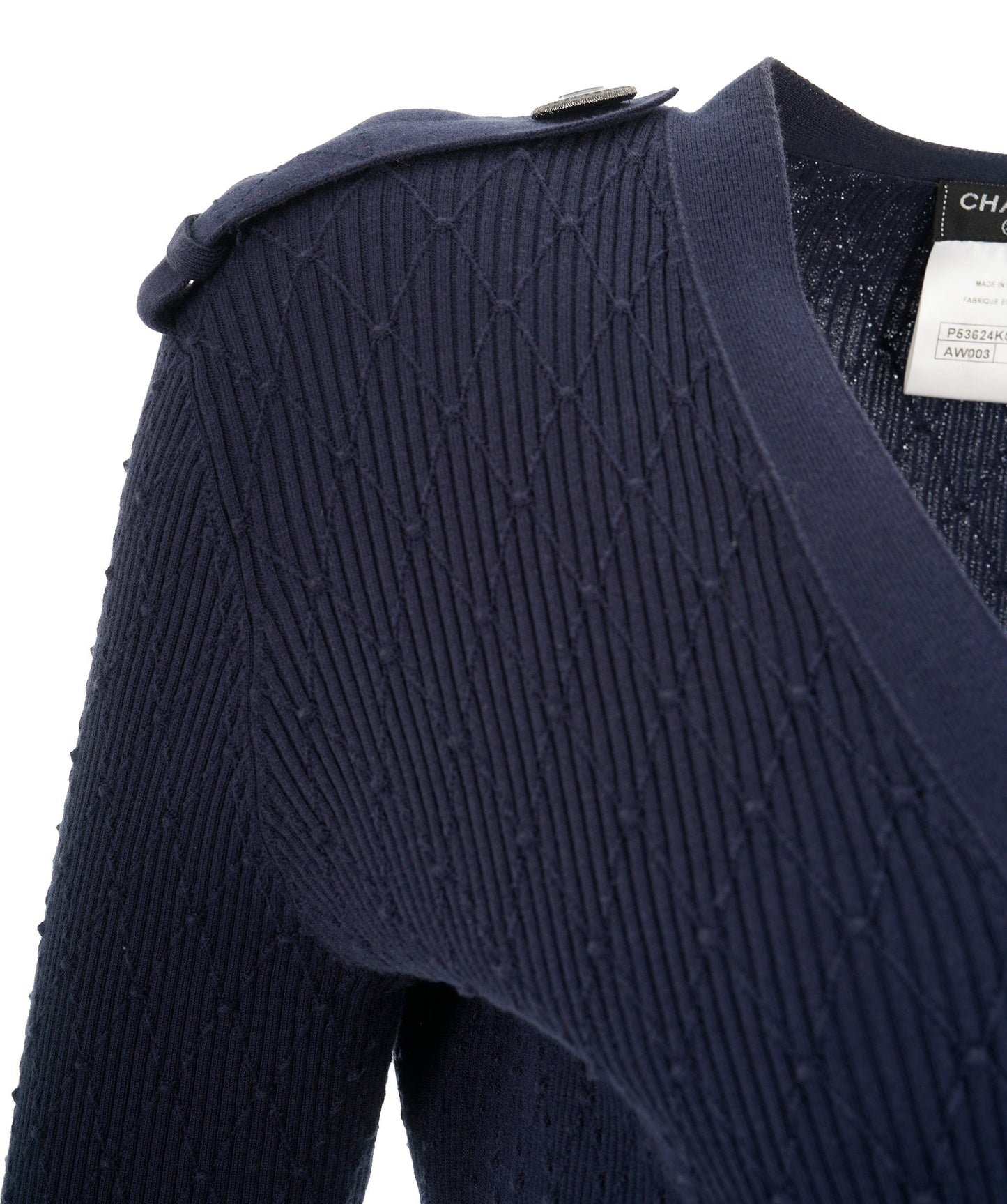 Chanel 17 Navy Cotton Pointelle CC Button Long Sleeve Cardigan 38 ALL0849
