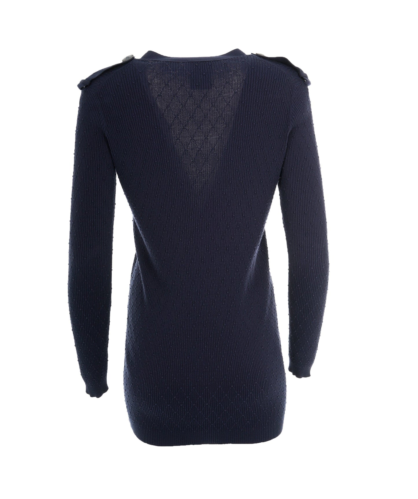 Chanel 17 Navy Cotton Pointelle CC Button Long Sleeve Cardigan 38 ALL0849