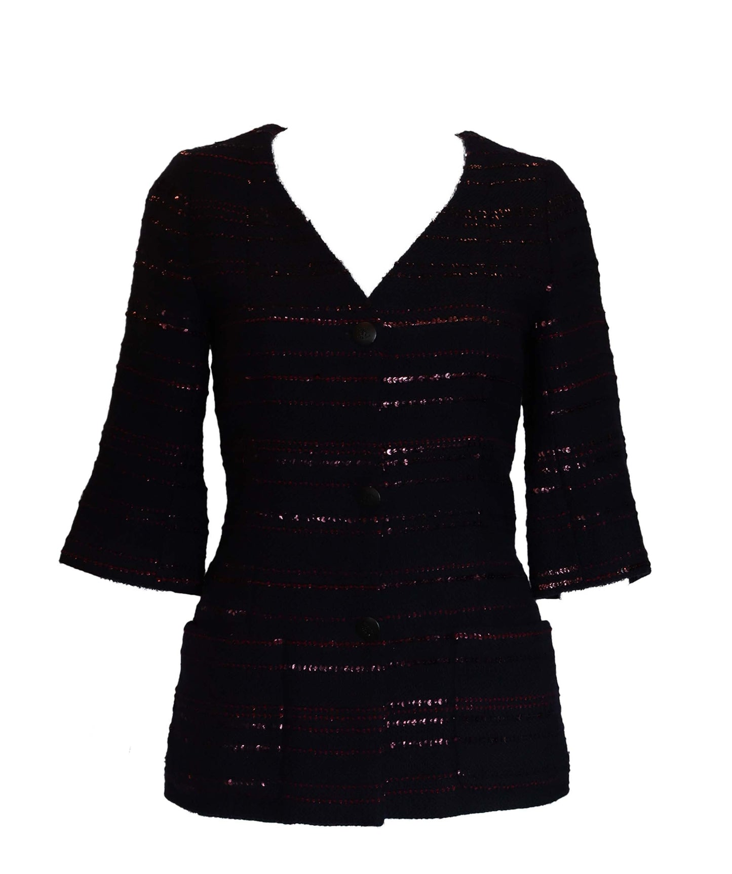 CHANEL 2000 Navy Burgundy Sequin Tweed Jacket DXBS2939