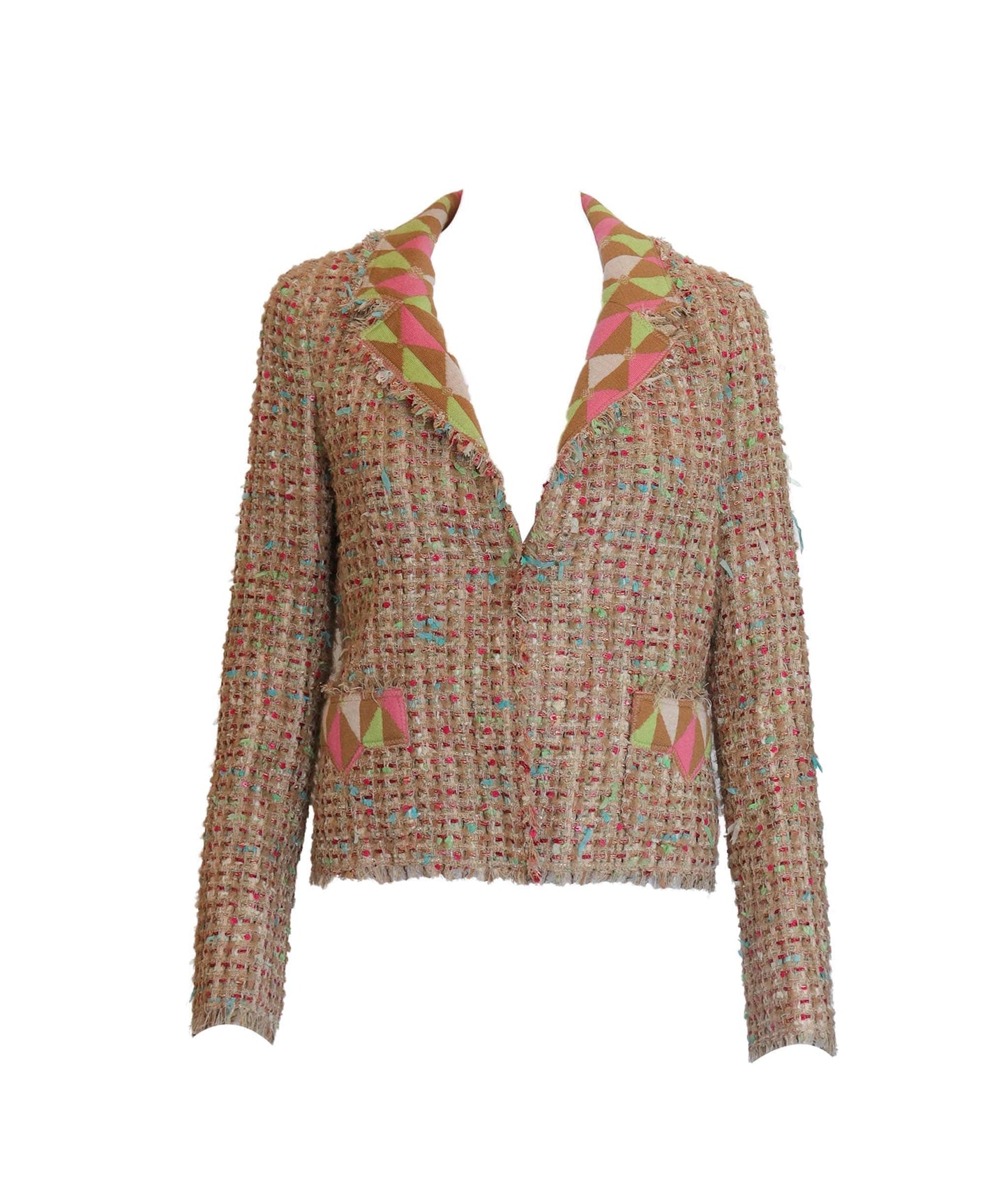 CHANEL 2004 Pink Lesage Tweed Harlequin Cashmere Lined Jacket DXBS2943