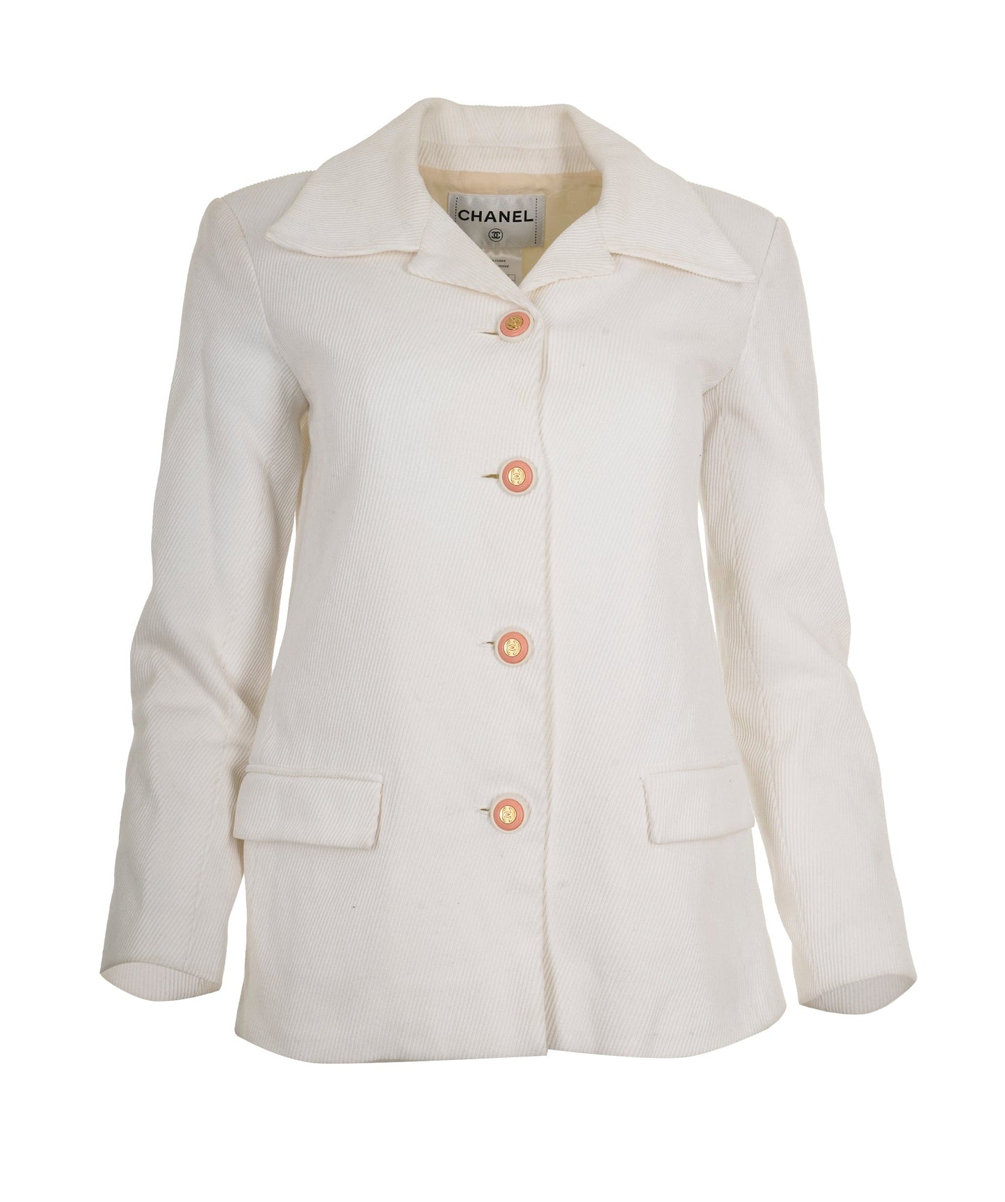 Chanel 2015 White Cotton CC Ribbed Blazer Jacket FR40 AGC2202