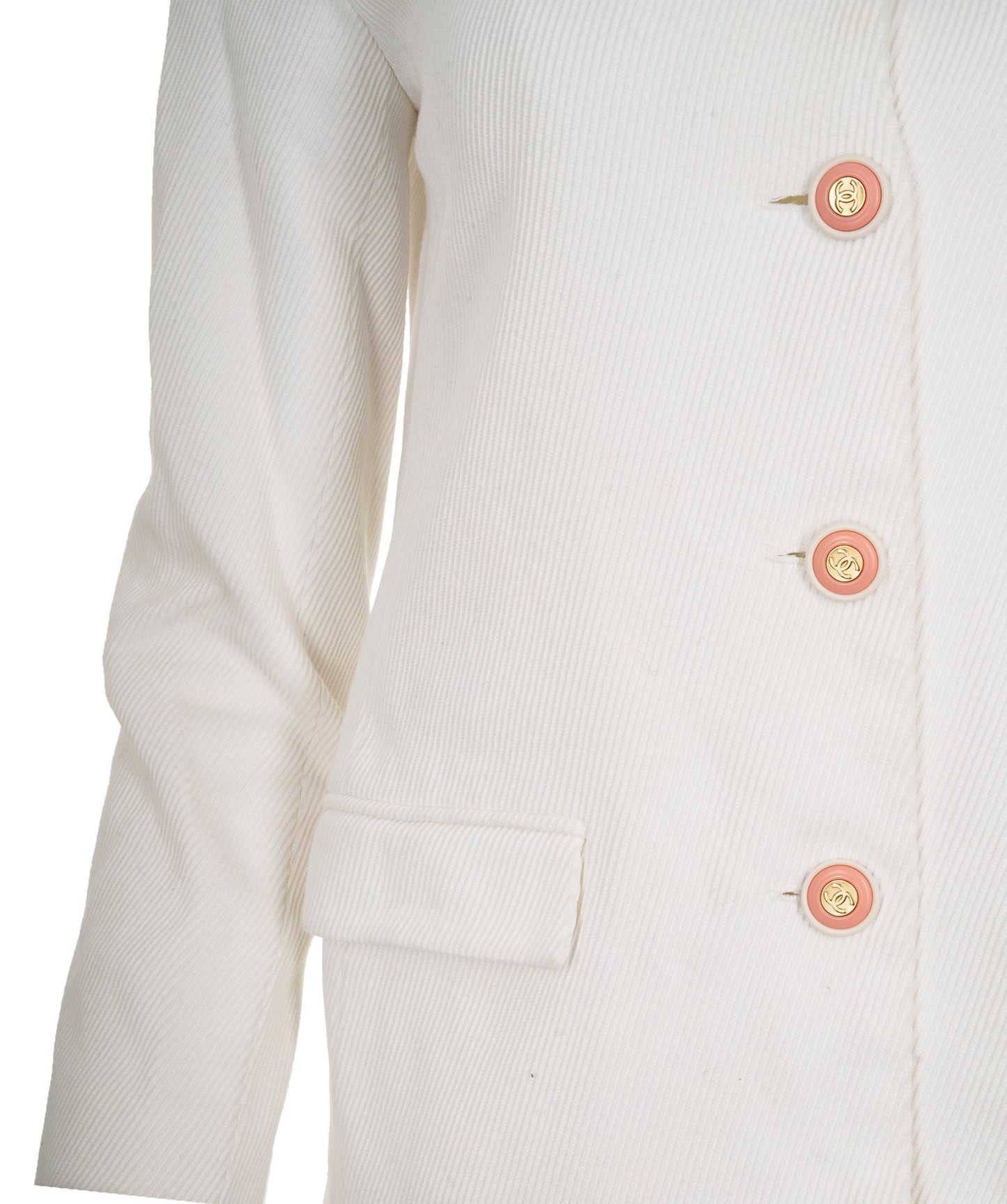 Chanel 2015 White Cotton CC Ribbed Blazer Jacket FR40 AGC2202