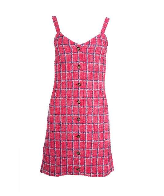 Chanel 24C Pink Tweed CC Button Down Mini Dress FR34 AGC2207