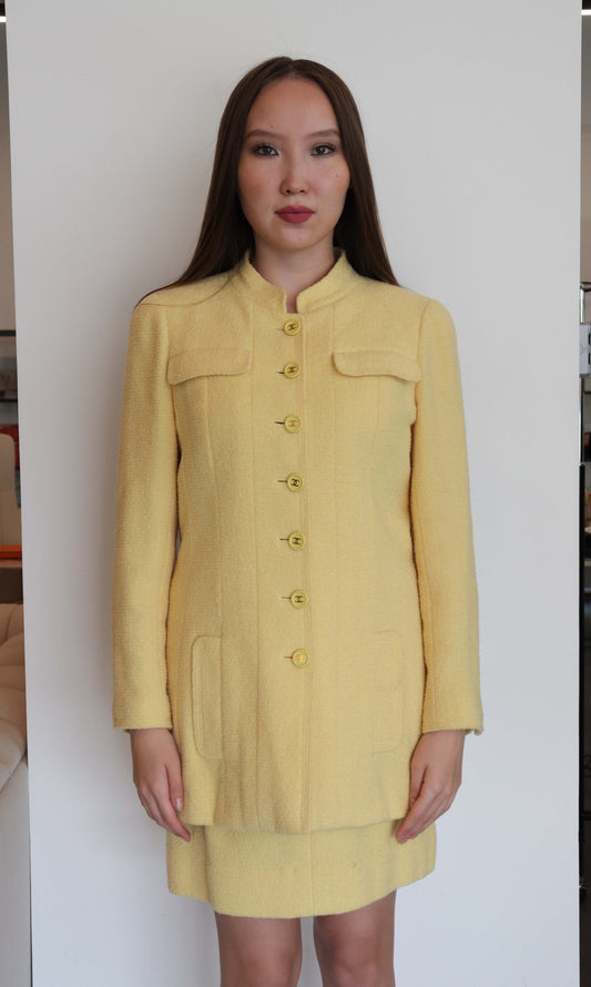 chanel baby chick yellow tweed bomber set DXBS2452