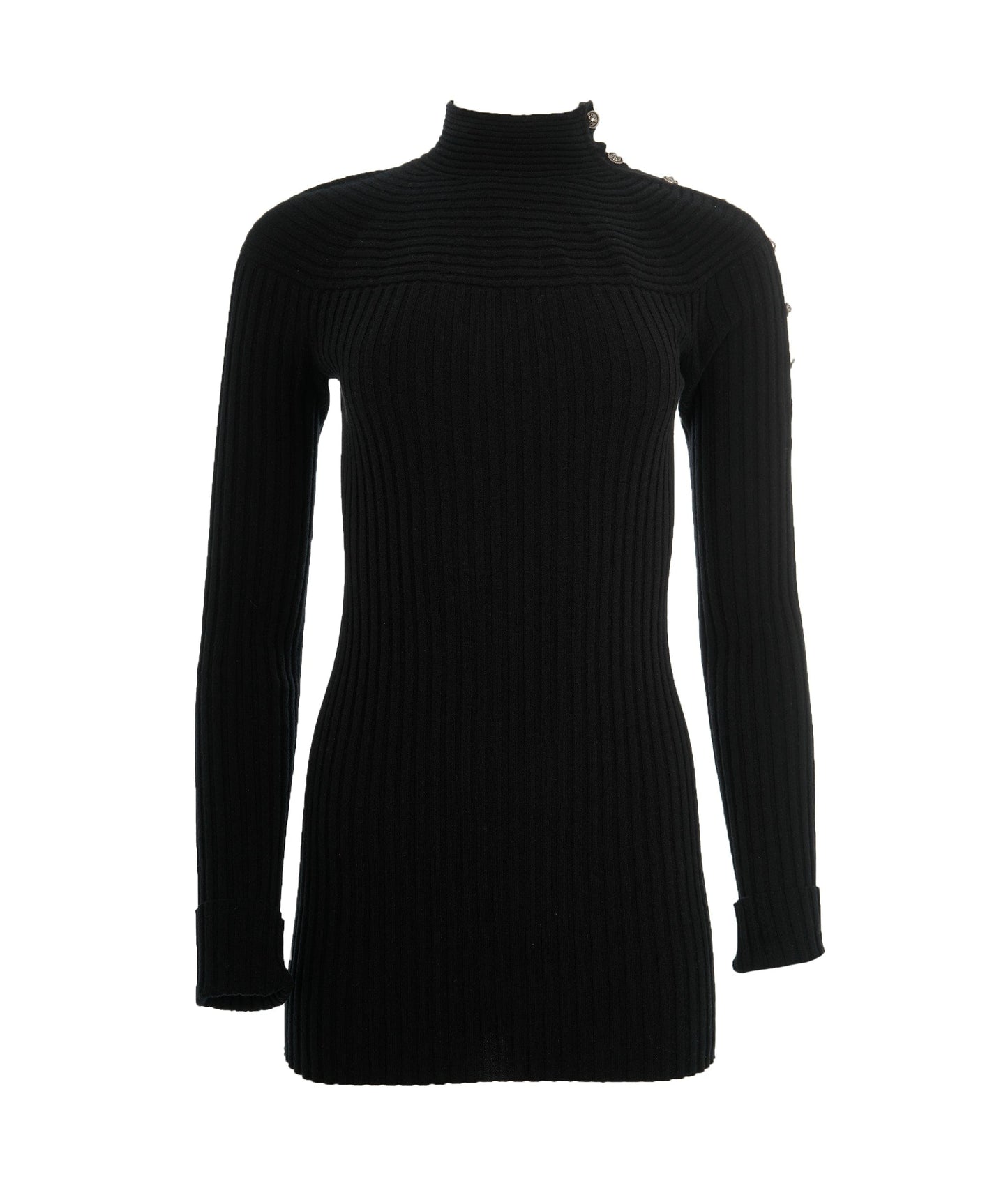 Chanel black cashmere ribbed turtleneck with big logo detail ABL0046