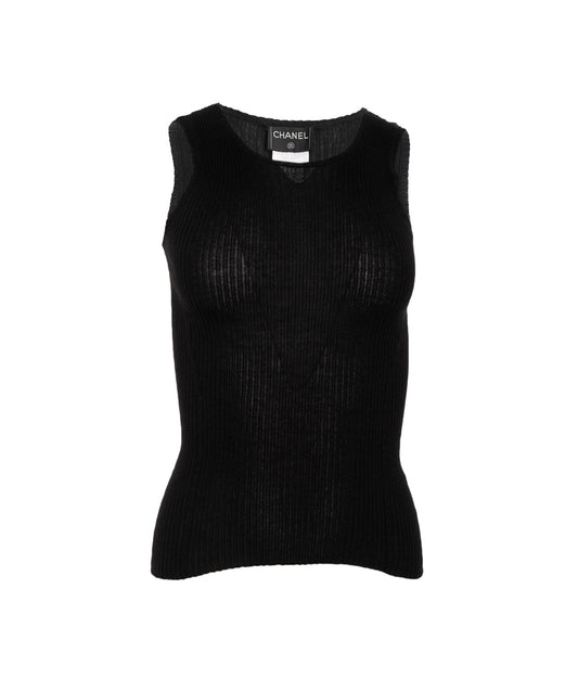 Chanel black cashmere sleeveless top AJL0234