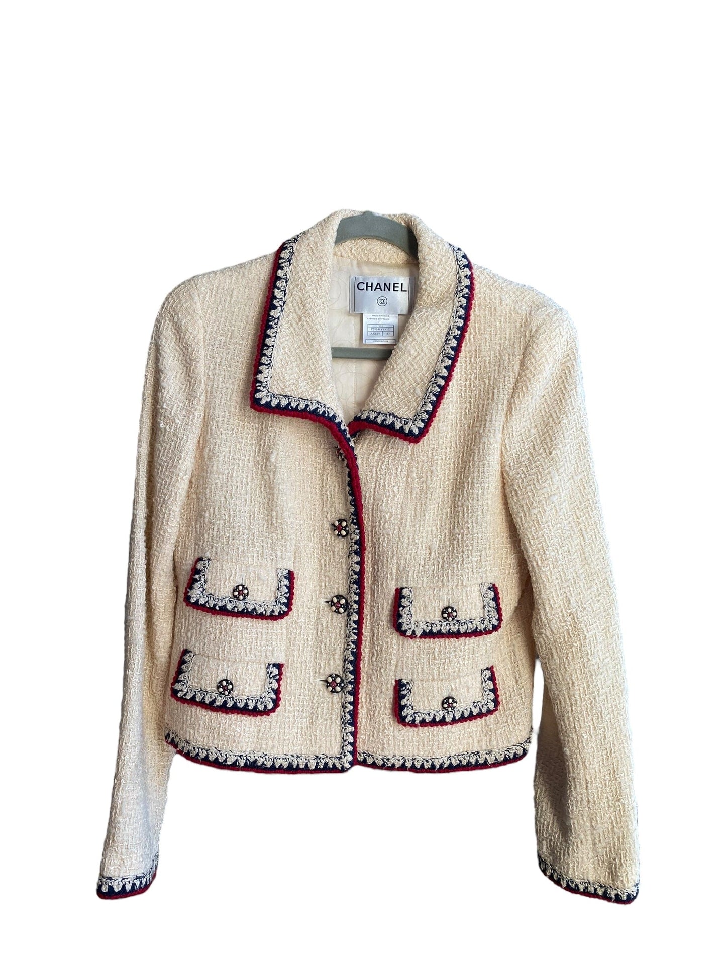 Chanel Cream Tweed Jacket with Navy & Red Trim from 06A Metiers D'art Collection DXBK0208