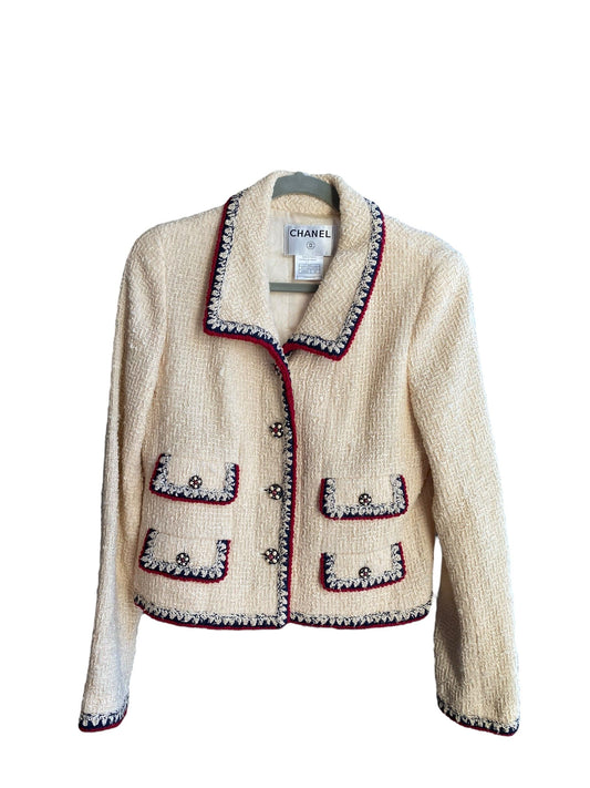 Chanel Cream Tweed Jacket with Navy & Red Trim from 06A Metiers D'art Collection DXBK0208