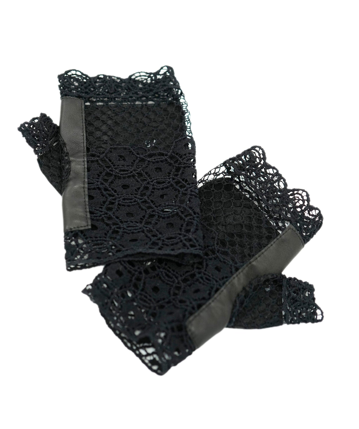 Chanel Black Lambskin & Crochet Lace CC Fingerless Gloves ABL0043