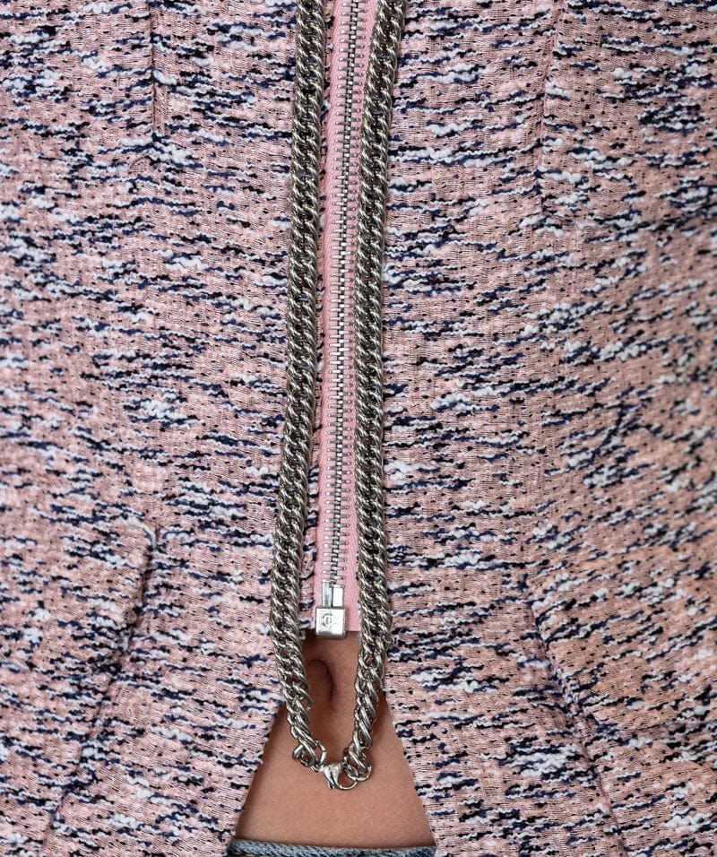 Chanel pink chain trim tweed jacket size 38 silver chain P40438W04668 RJC4508