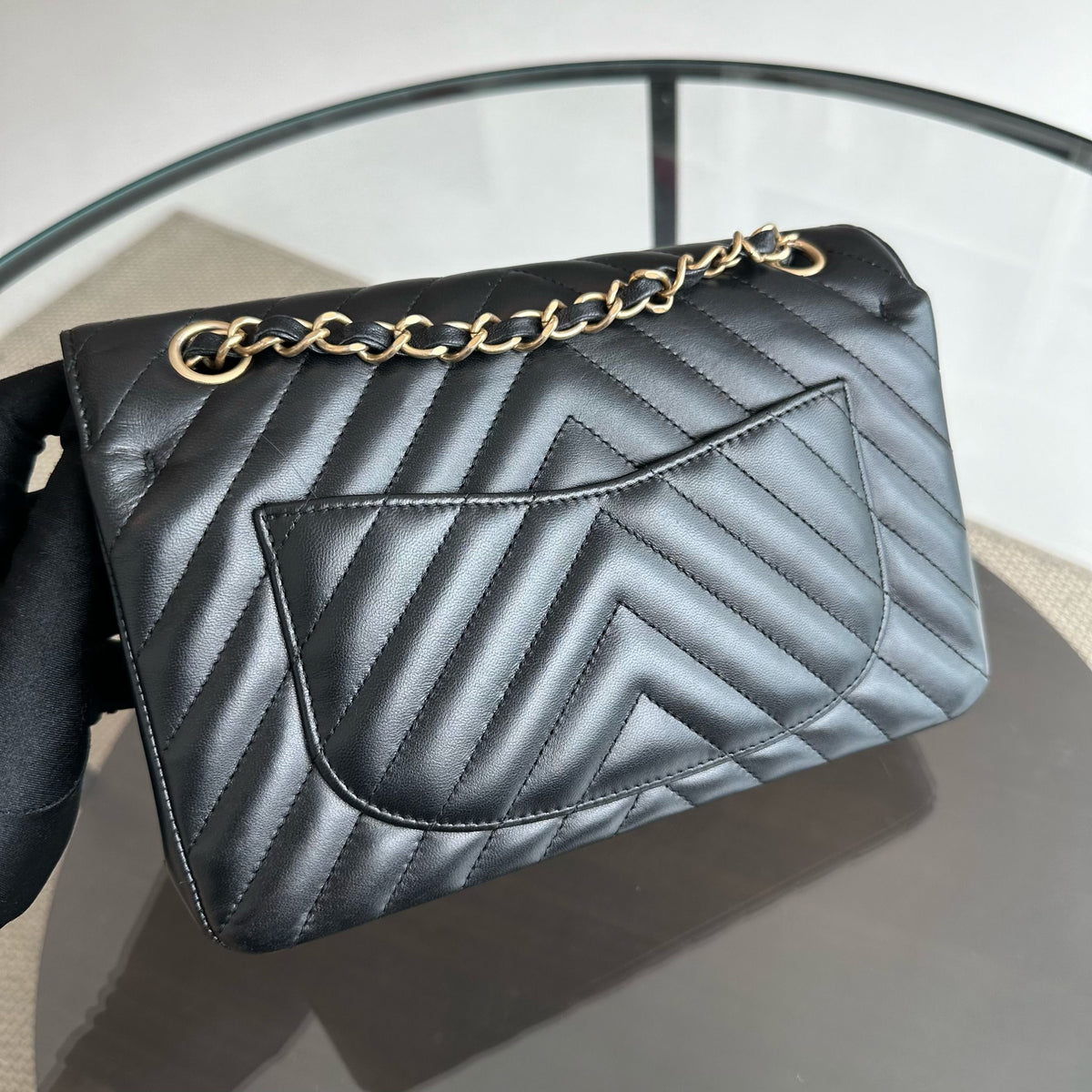 Small Classic Flap Lambskin 23cm Chevron Black GHW No 27
