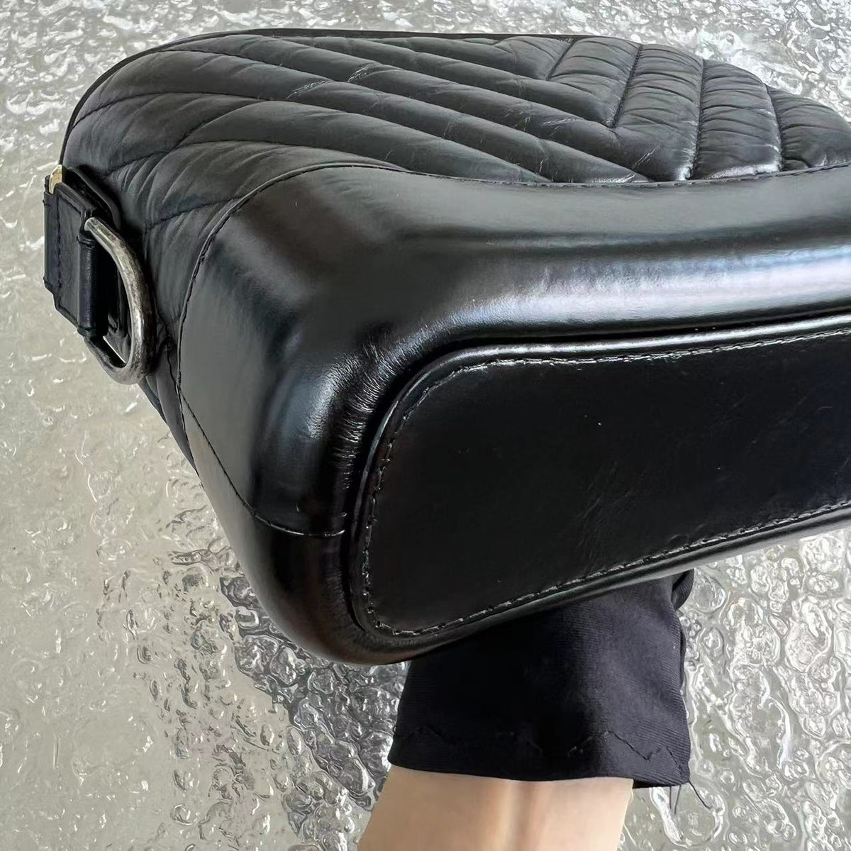 Small Gabrielle Chevron Calfskin Black Golden Hardware Series 27