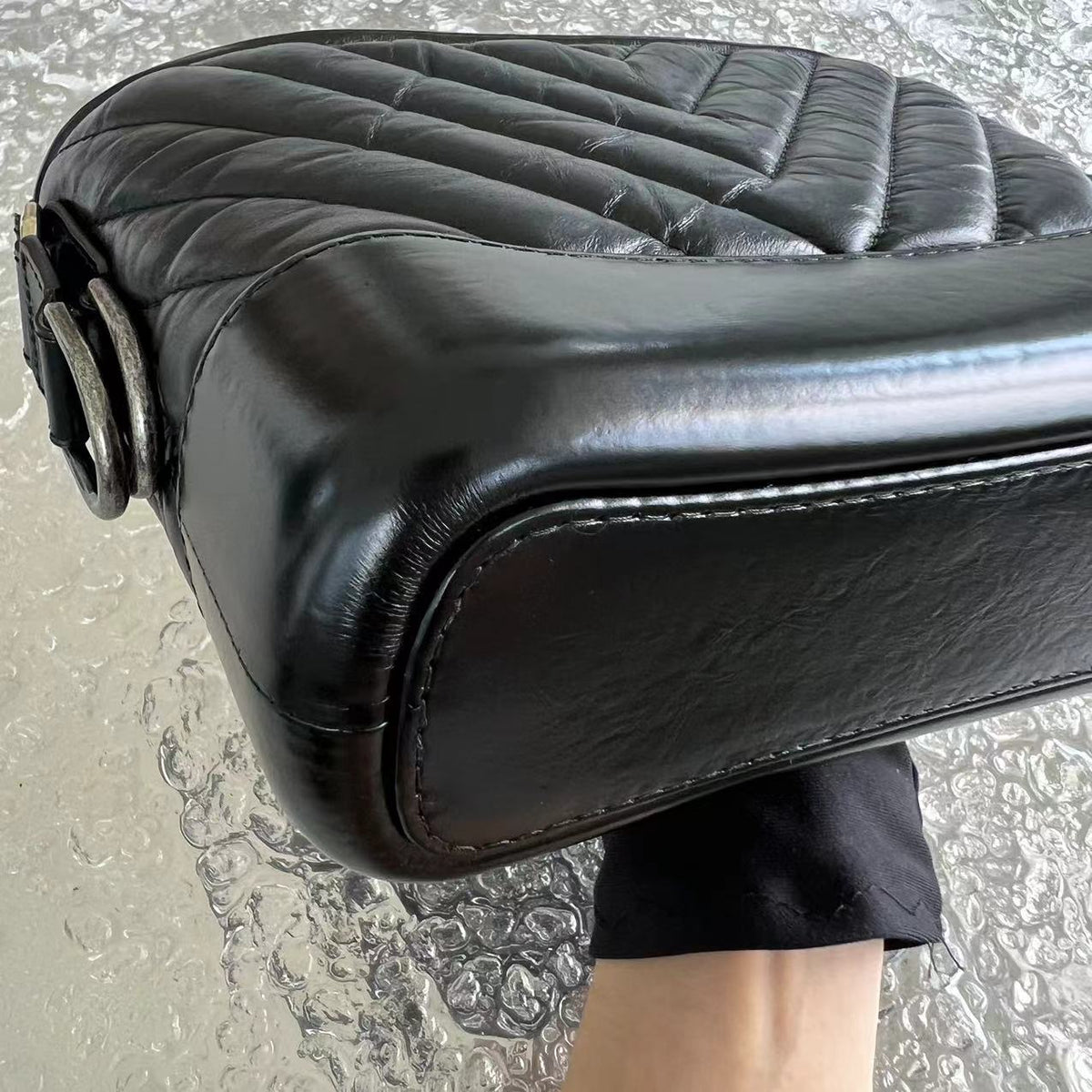 Small Gabrielle Chevron Calfskin Black Golden Hardware Series 27