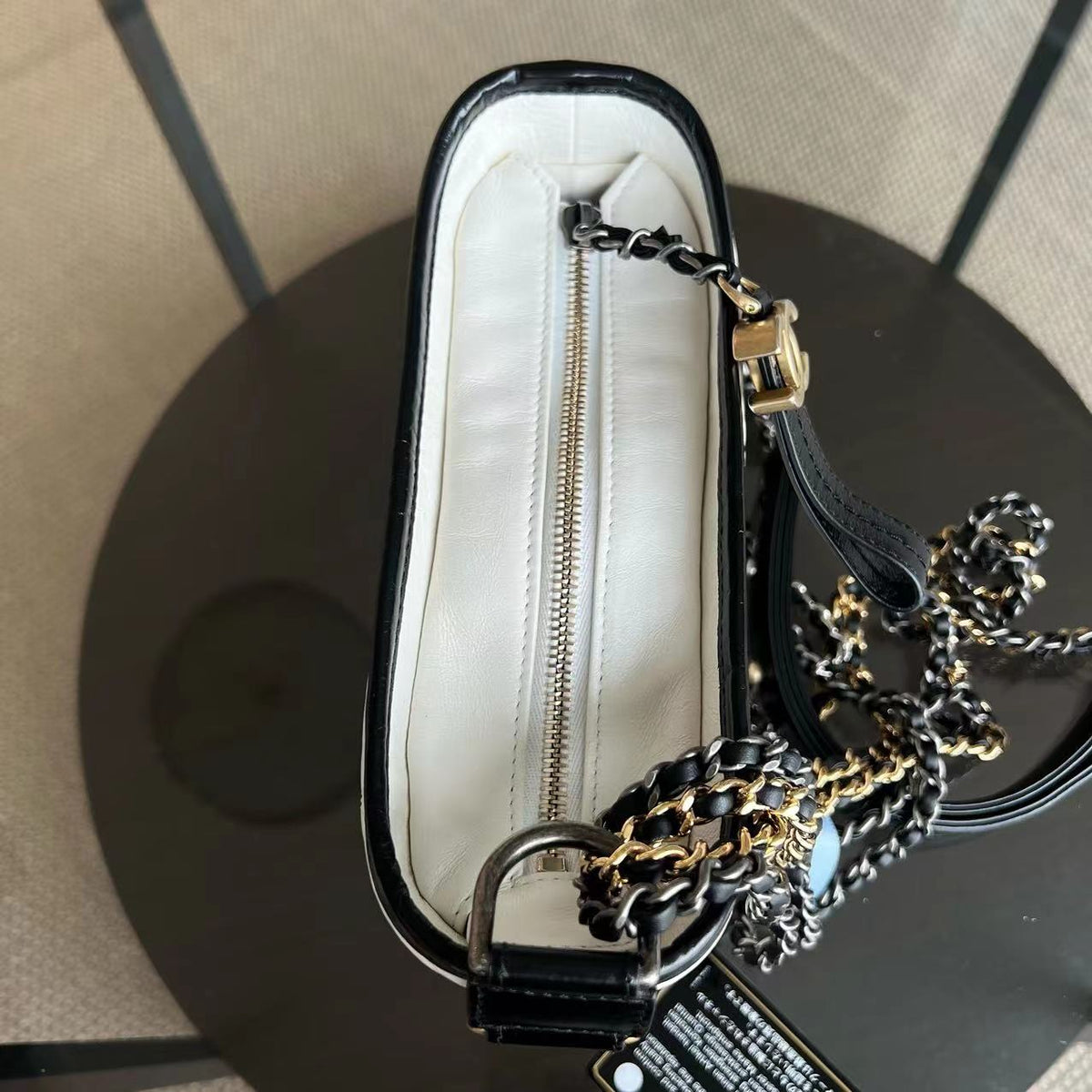 Chanel Small Gabrielle Hobo Quilted Calfskin Black White Two-tone Hardware