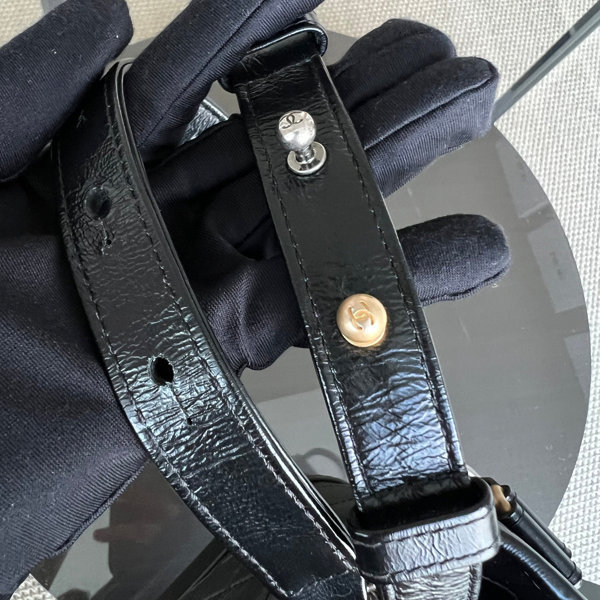 Small Gabrielle Quilted Calfskin Black Two-Tone Hardware Series 24