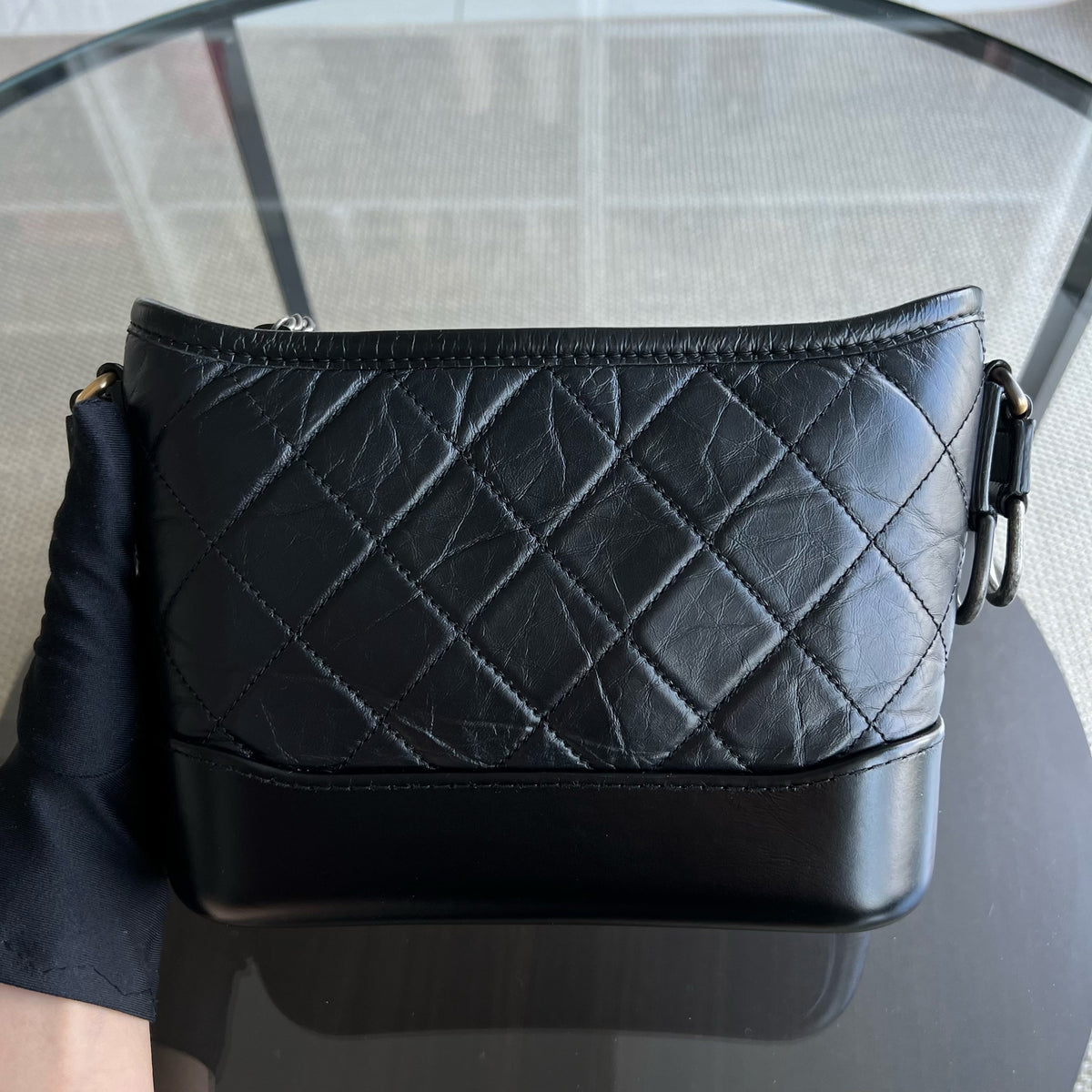 Small Gabrielle Quilted Calfskin Black Two-Tone Hardware Series 24