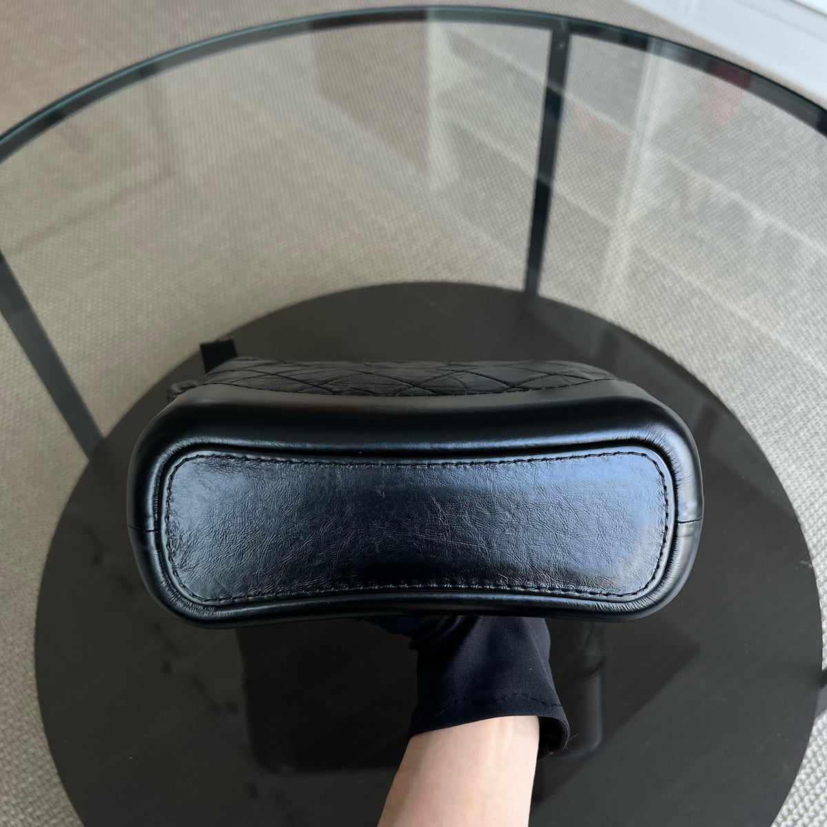 Small Gabrielle Quilted Calfskin Black Two-Tone Hardware Series 24