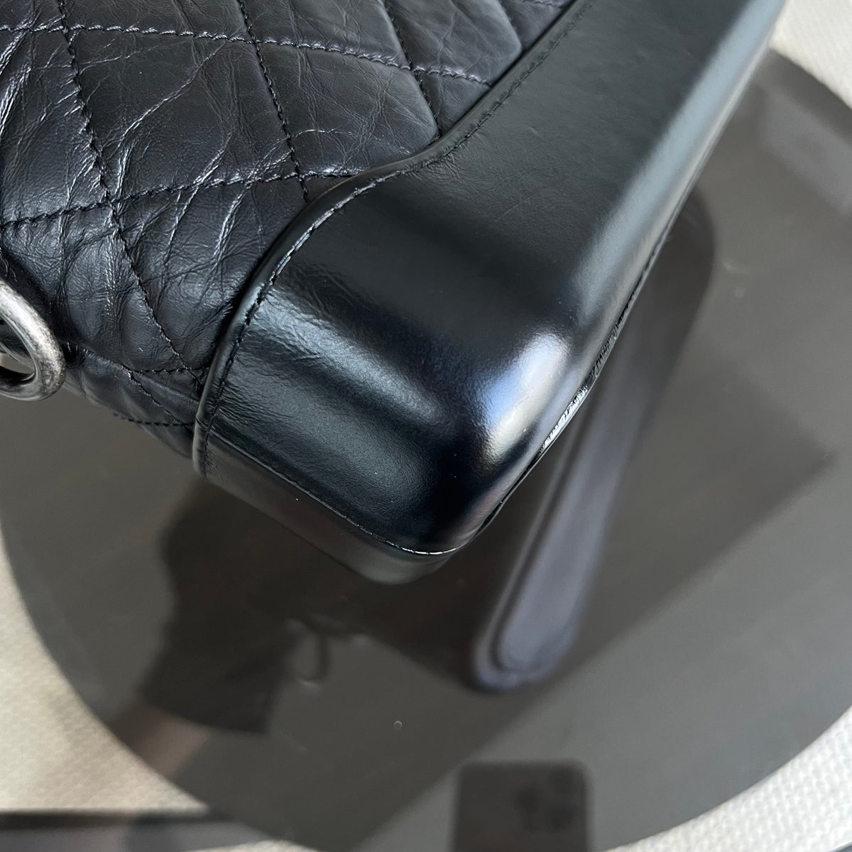 Small Gabrielle Quilted Calfskin Black Two-Tone Hardware Series 24