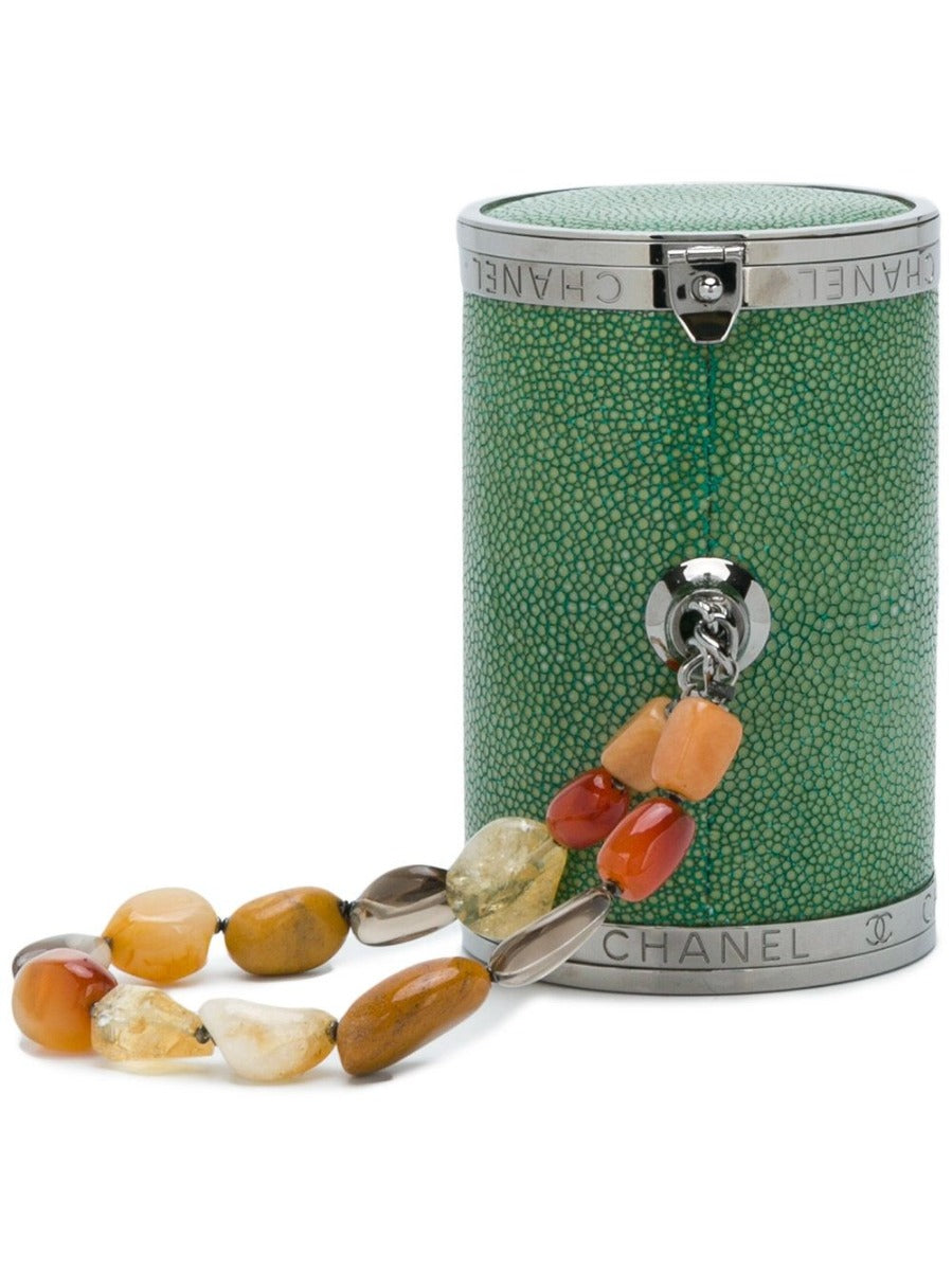 CHANEL Green Barrel Clutch Bag