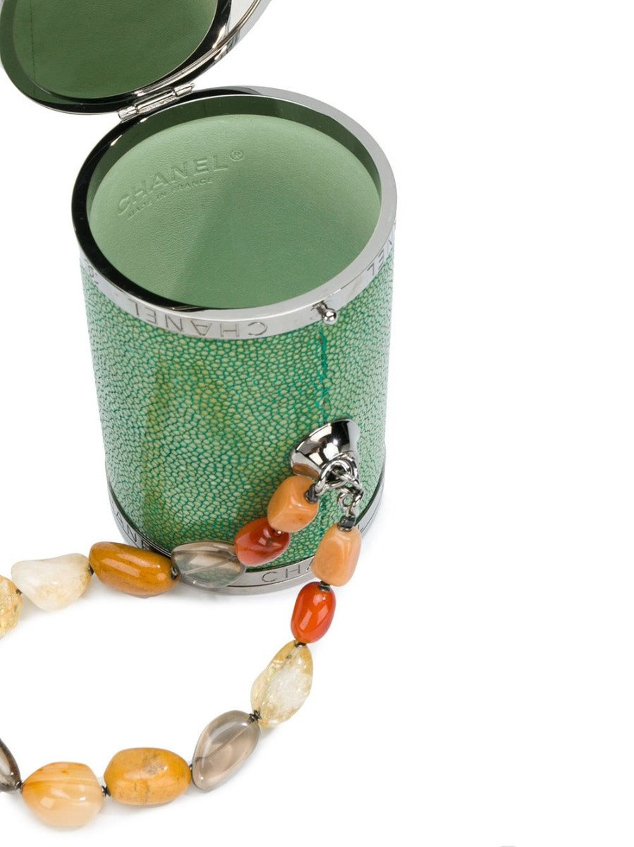 CHANEL Green Barrel Clutch Bag