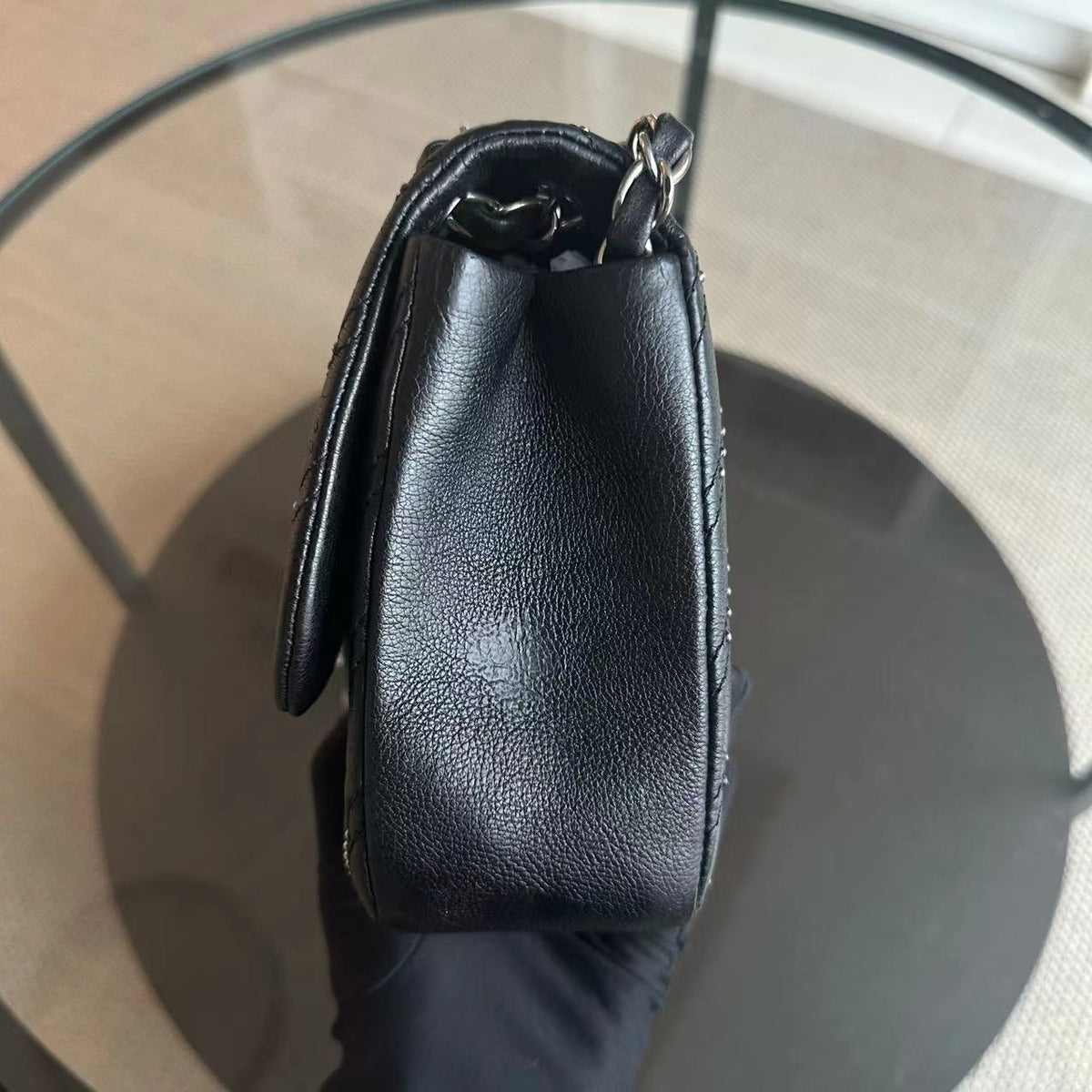 Chanel Seasonal Flap - Studded 25CM Chevron Calfskin Black Silver Hardware Series 24