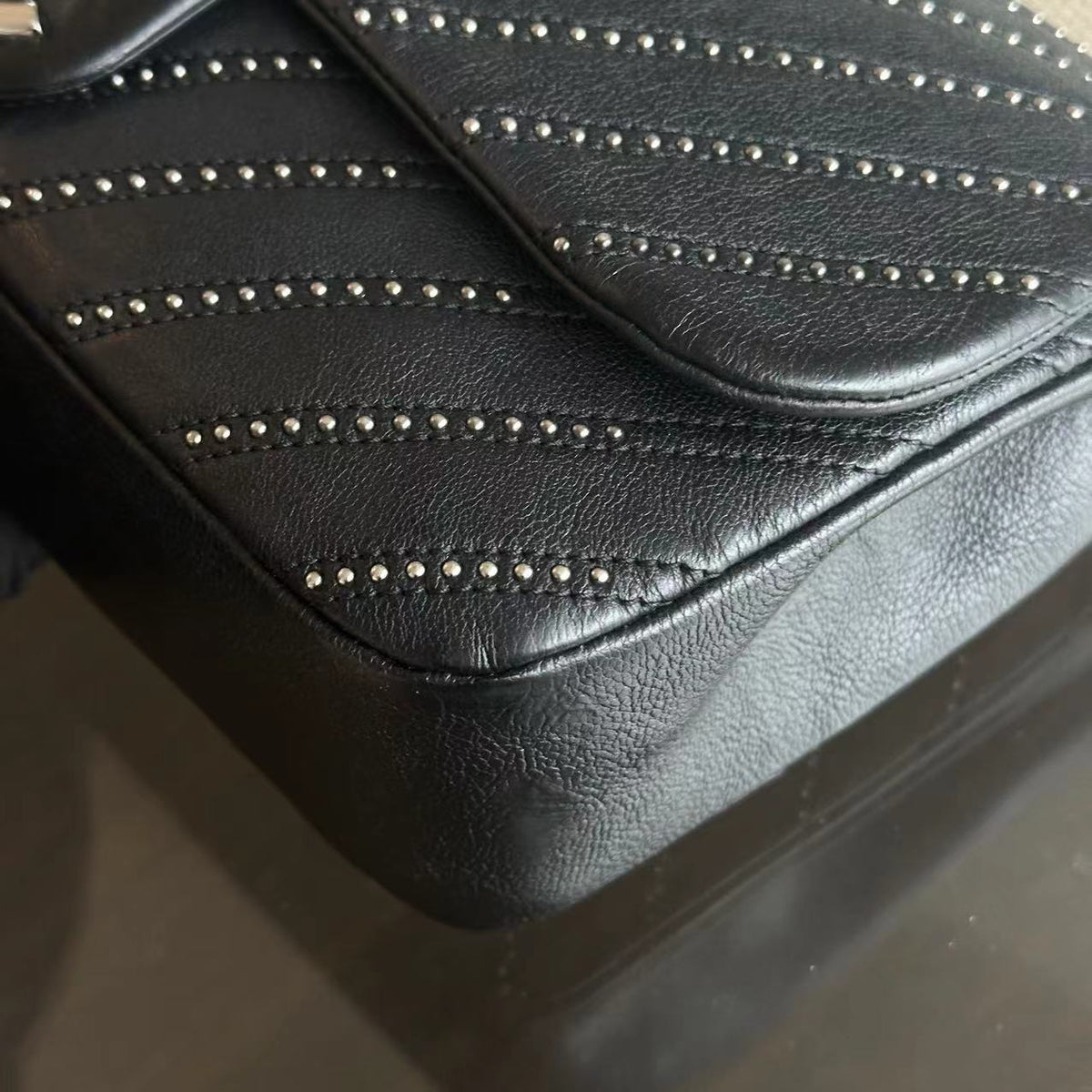 Chanel Seasonal Flap - Studded 25CM Chevron Calfskin Black Silver Hardware Series 24