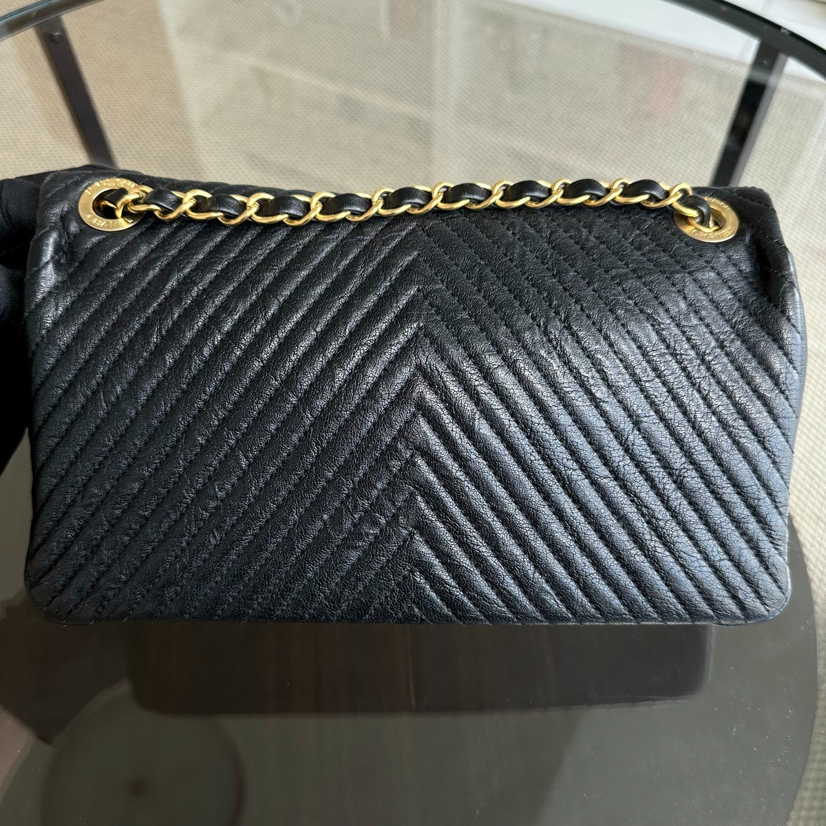 Surpique CC Herringbone Medallion Chevron Goatskin Medium Black GHW No 21