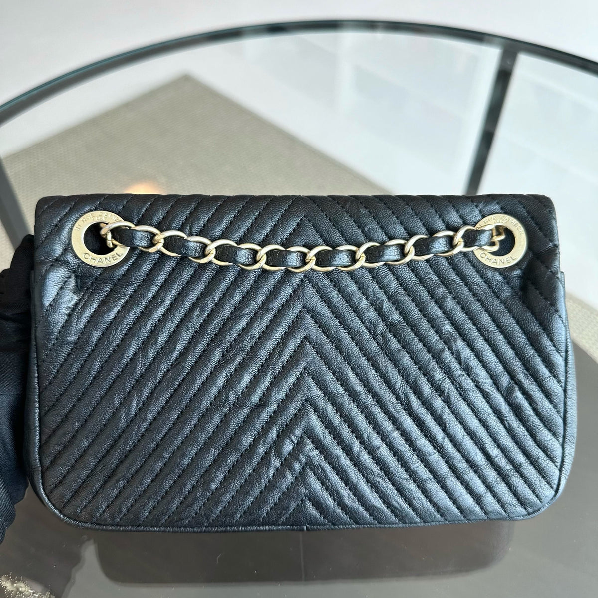 Surpique CC Herringbone Medallion Flap Chevron Goatskin Black GHW No 21