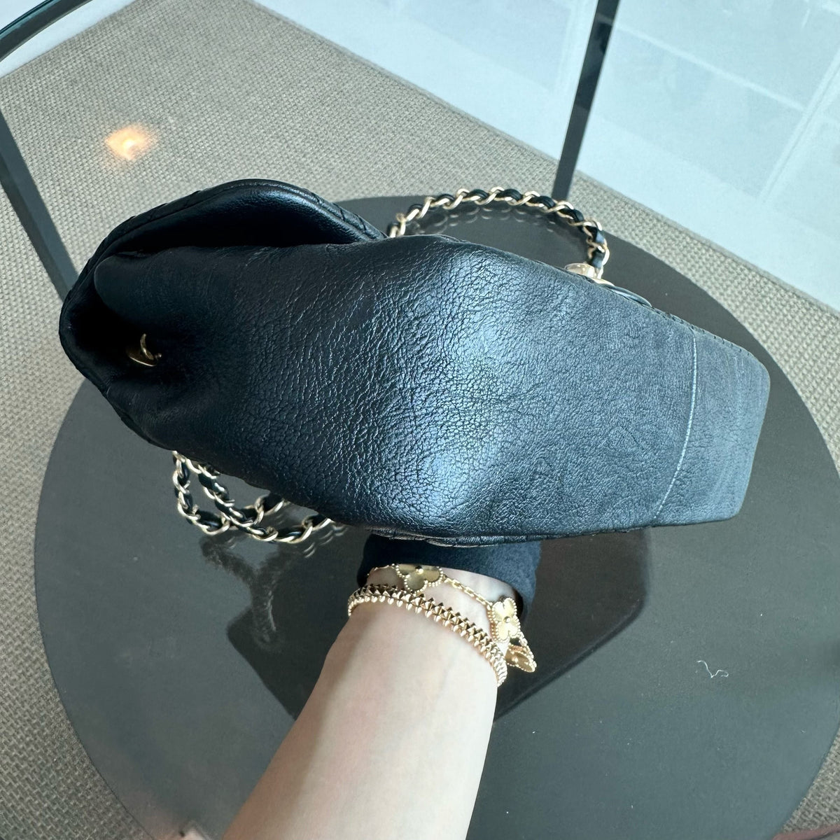 Surpique CC Herringbone Medallion Flap Chevron Goatskin Black GHW No 21