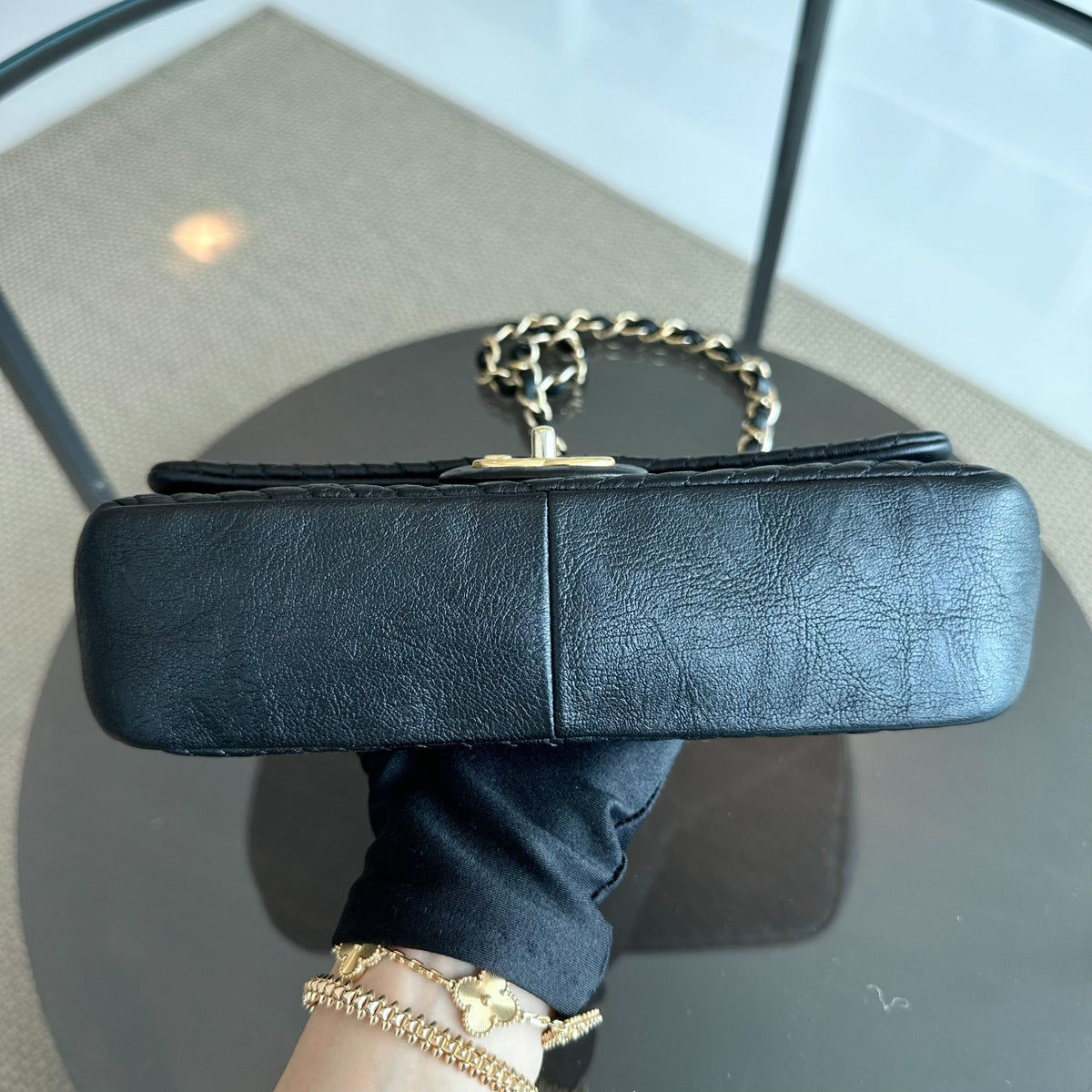 Surpique CC Herringbone Medallion Flap Chevron Goatskin Black GHW No 21