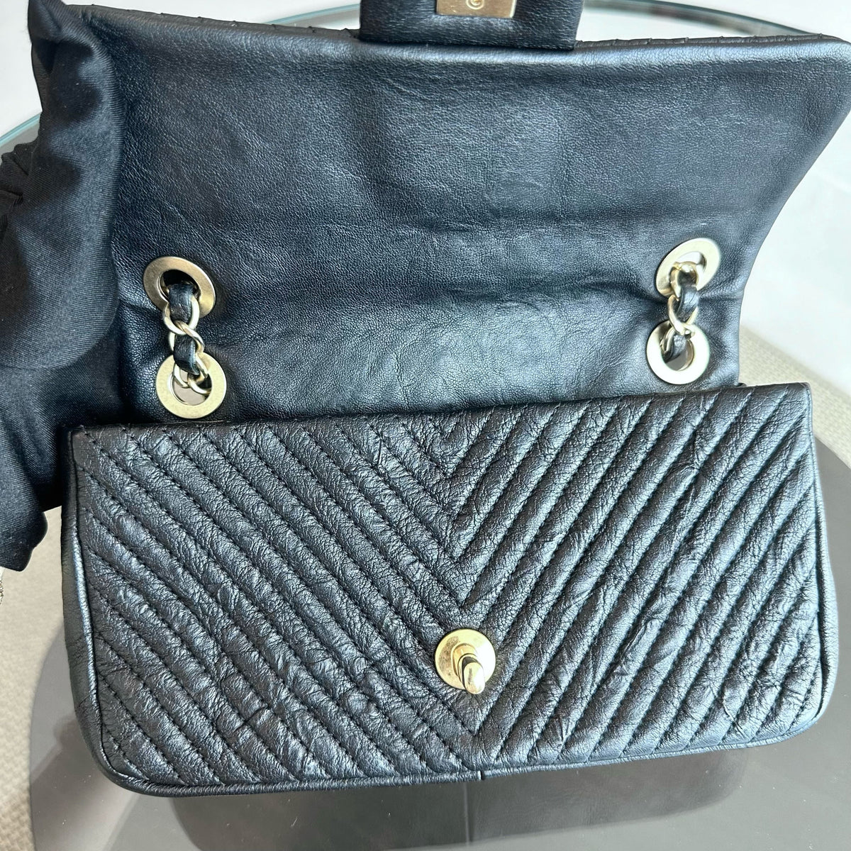 Surpique CC Herringbone Medallion Flap Chevron Goatskin Black GHW No 21