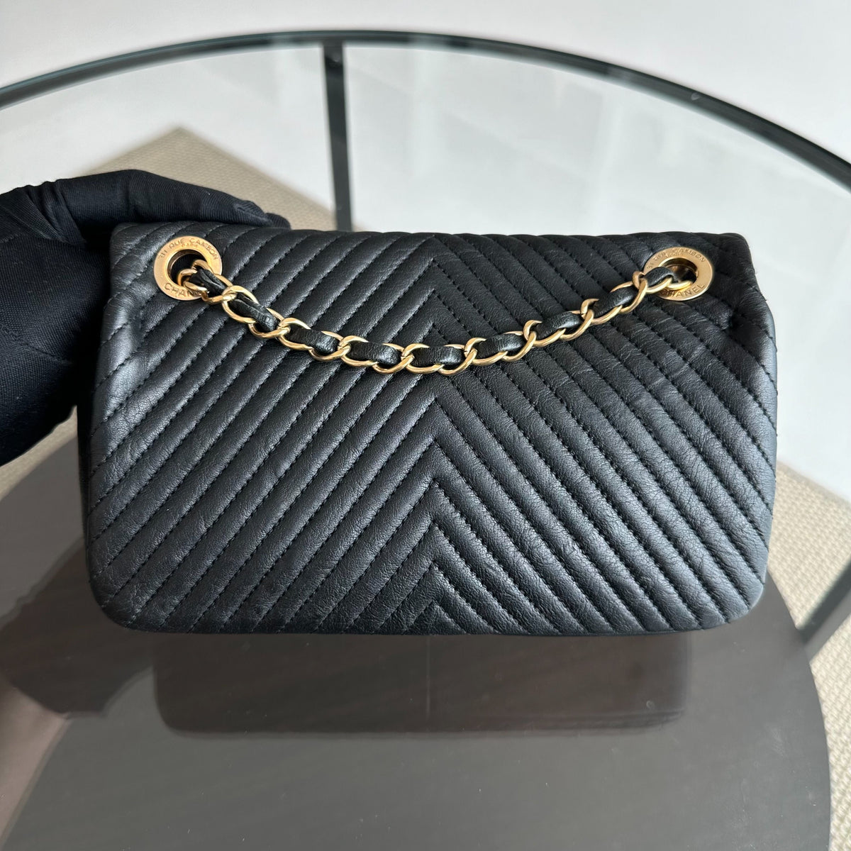 Surpique CC Herringbone Medallion small Chevron Goatskin Black GHW No 21
