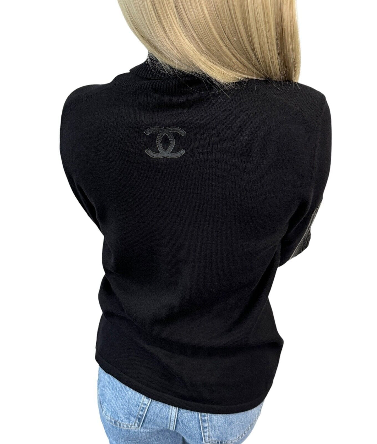 CHANEL Vintage P42169 CC Mark Logo Sweater Top #40 Black Wool Turtleneck