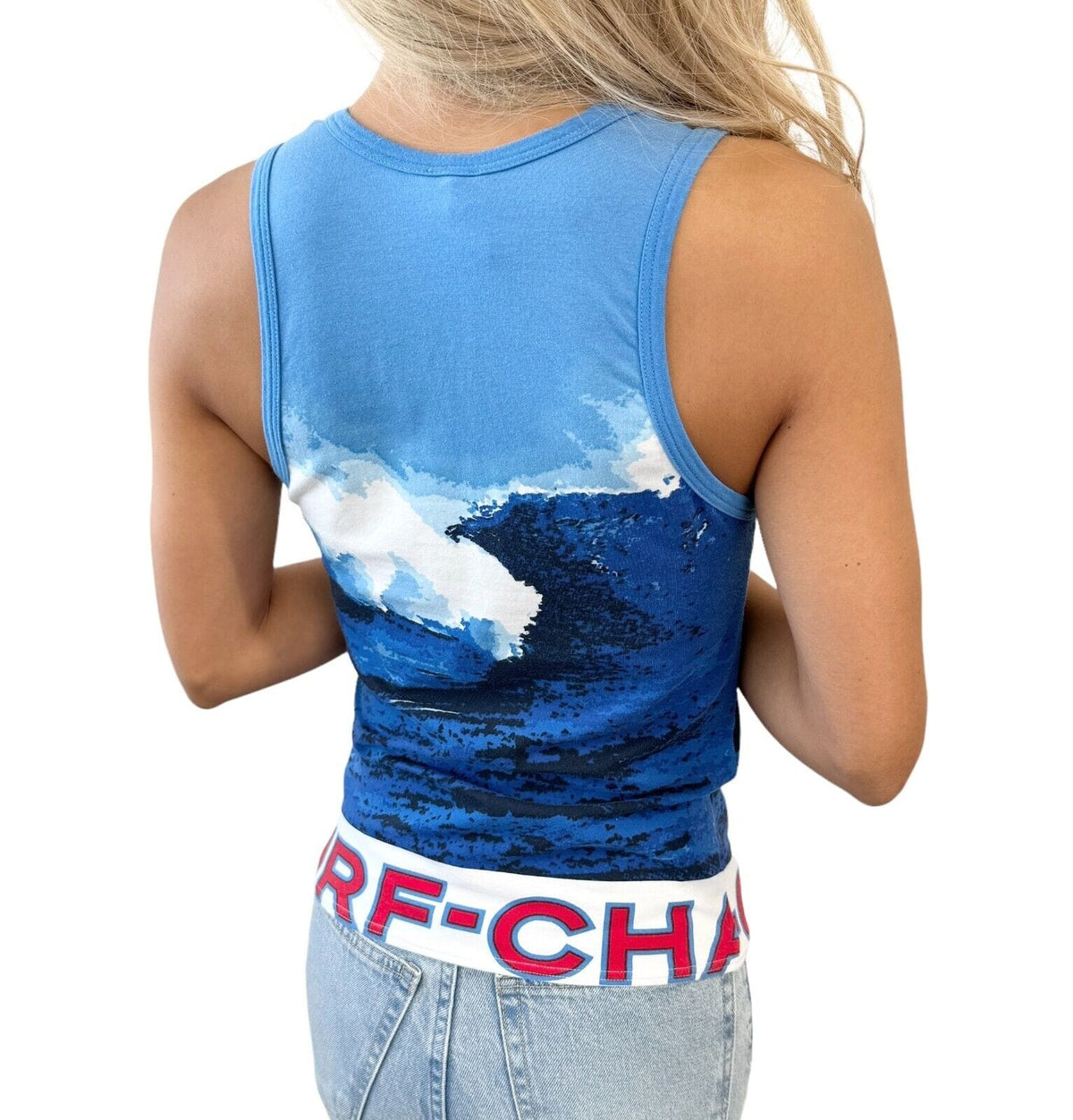 CHANEL Surf Vintage 02S CC Mark Big Logo Tank Top #42 Blue Red Cotton