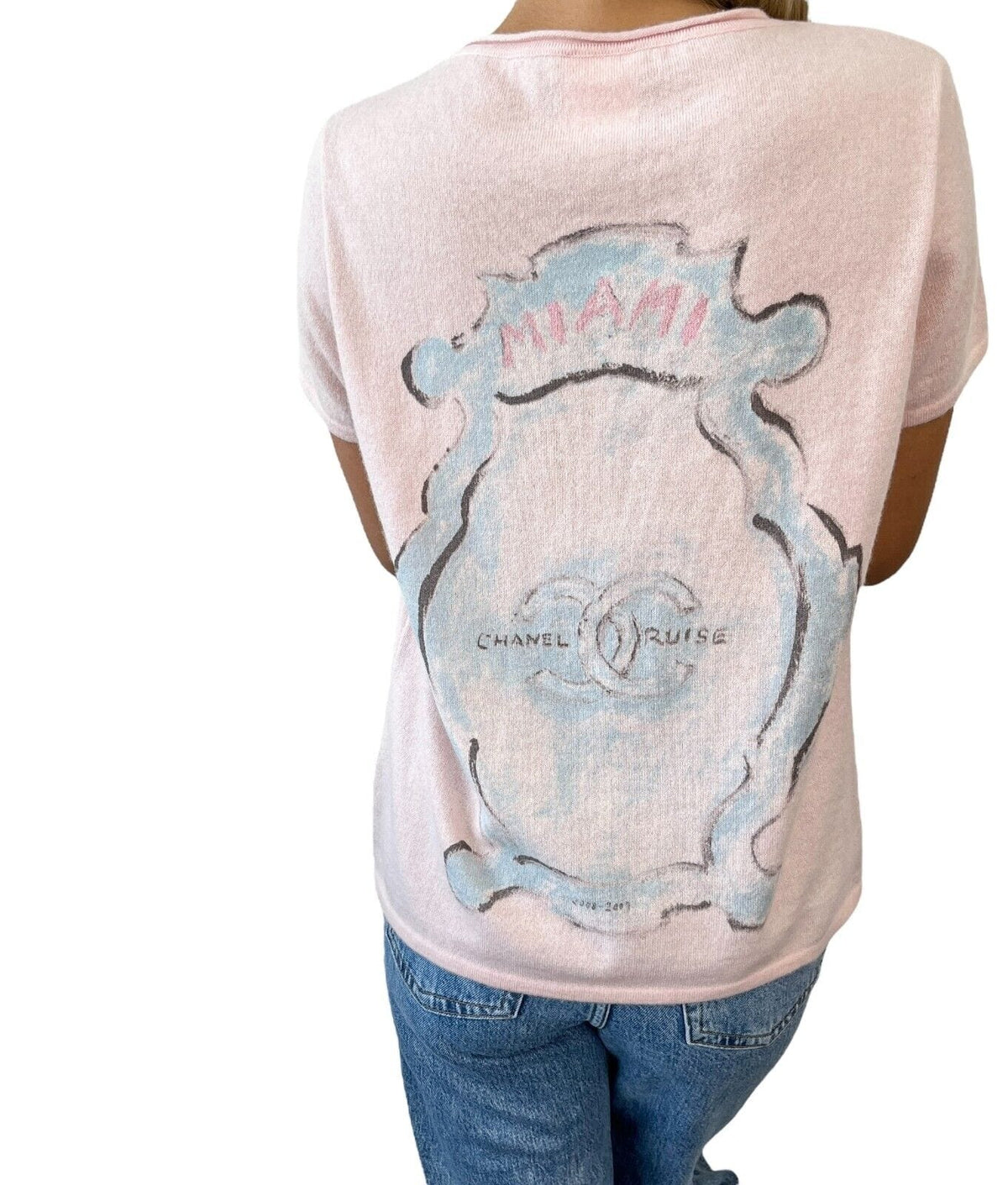 CHANEL Vintage 09C Miami CC Mark Logo Knit Sweater Top #42 Cashmere Pink