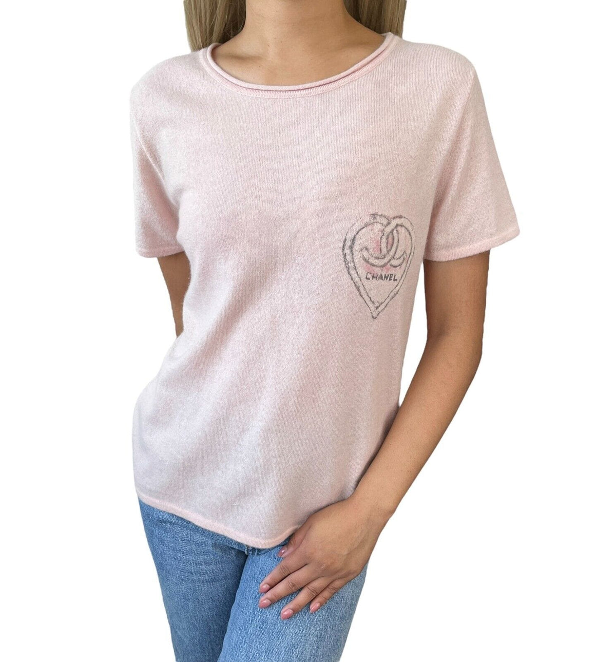 CHANEL Vintage 09C Miami CC Mark Logo Knit Sweater Top #42 Cashmere Pink