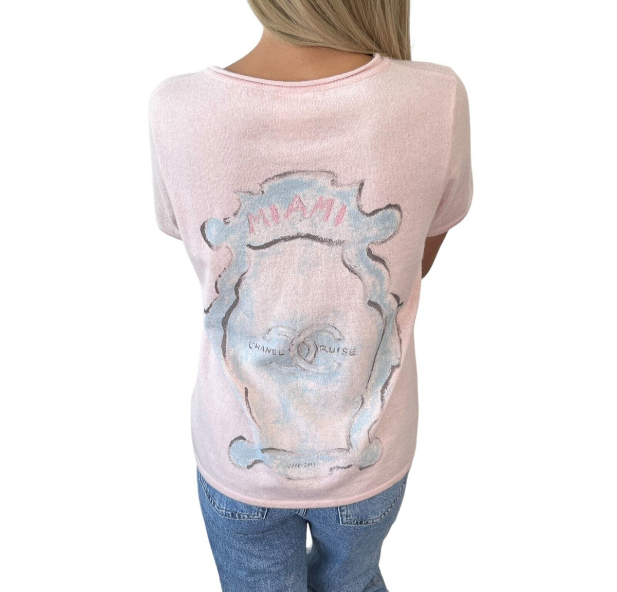 CHANEL Vintage 09C Miami CC Mark Logo Knit Sweater Top #42 Cashmere Pink