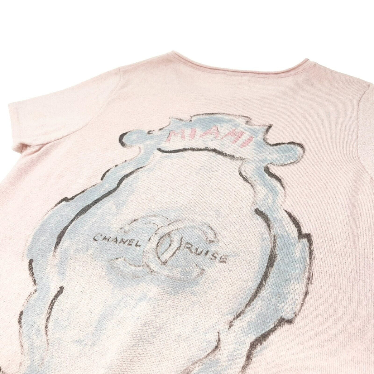 CHANEL Vintage 09C Miami CC Mark Logo Knit Sweater Top #42 Cashmere Pink