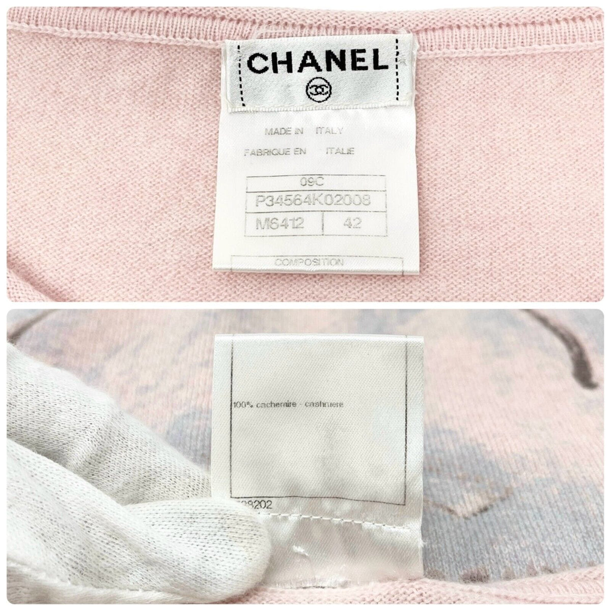 CHANEL Vintage 09C Miami CC Mark Logo Knit Sweater Top #42 Cashmere Pink