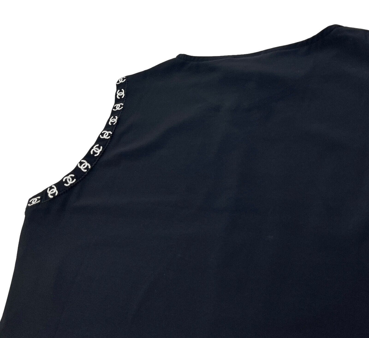 CHANEL Vintage 97C CC Logo Cropped Tank Top #42 Black White Nylon