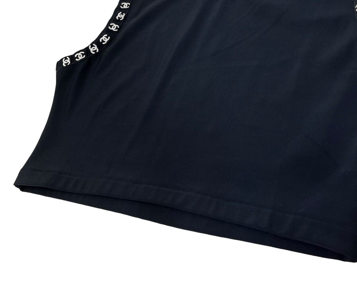 CHANEL Vintage 97C CC Logo Cropped Tank Top #42 Black White Nylon