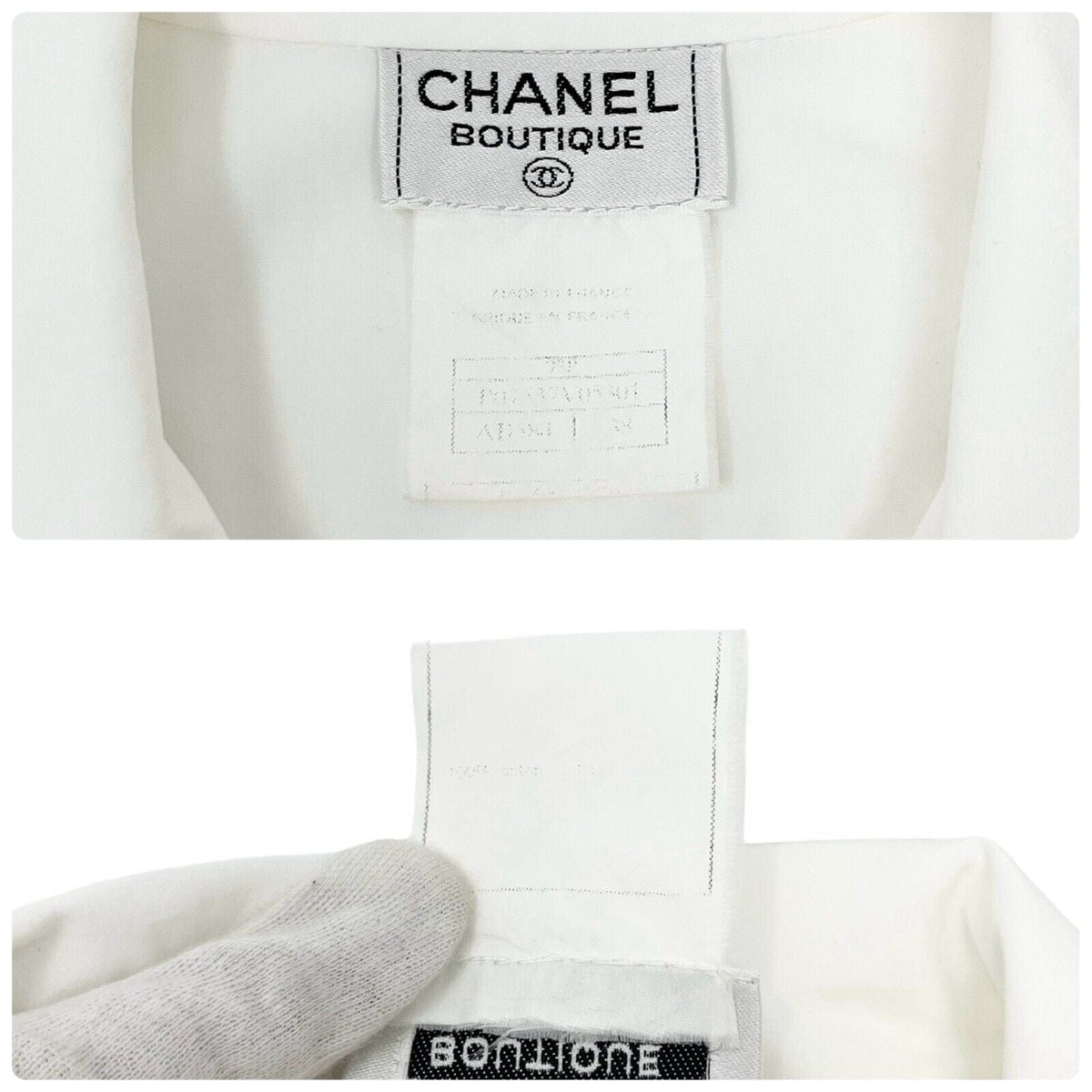 CHANEL Vintage 97P CC Logo Sleeveless Cropped Shirt #38 Top Button White
