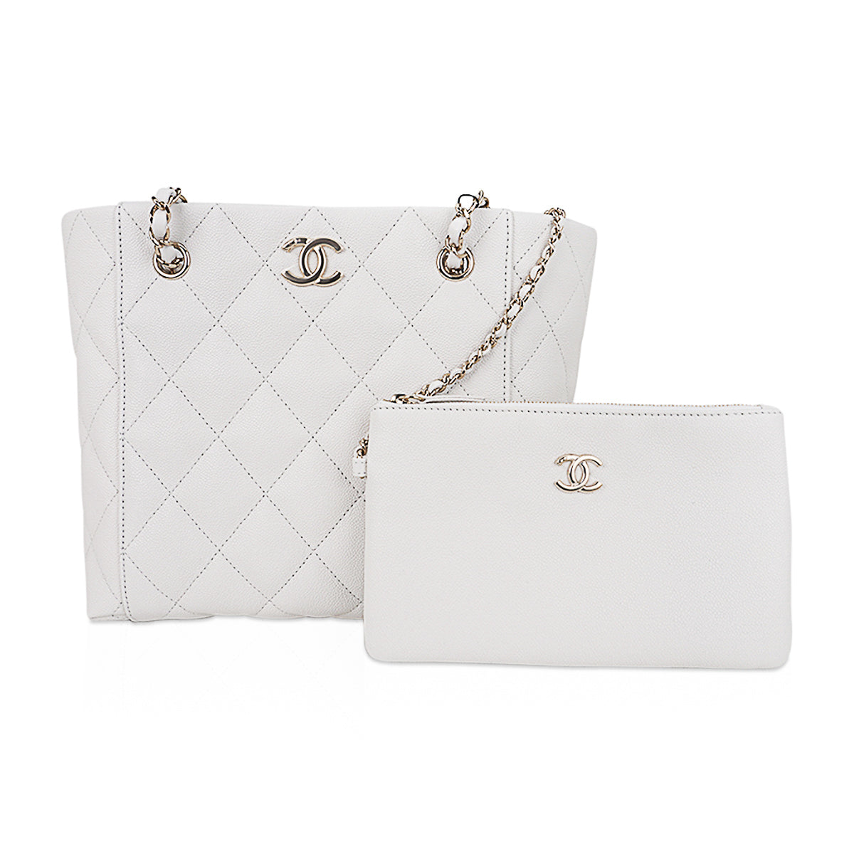 Chanel 2023 Limited Edition White Quilted Caviar Leather Large Tote Bag