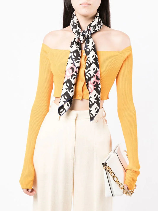 Black and White CC Pattern Silk Scarf