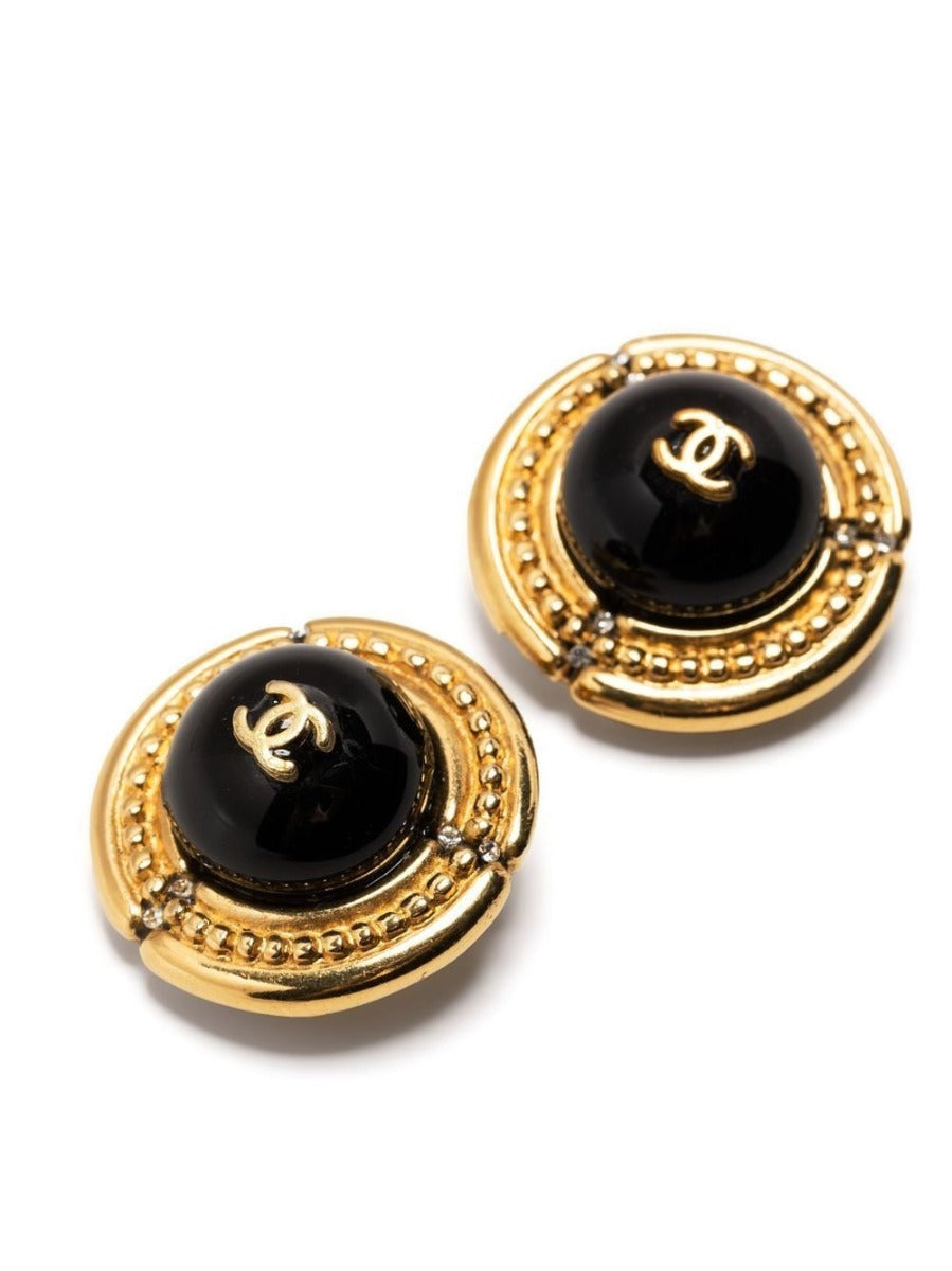 Black Cabochon Logo Clip-on Earrings